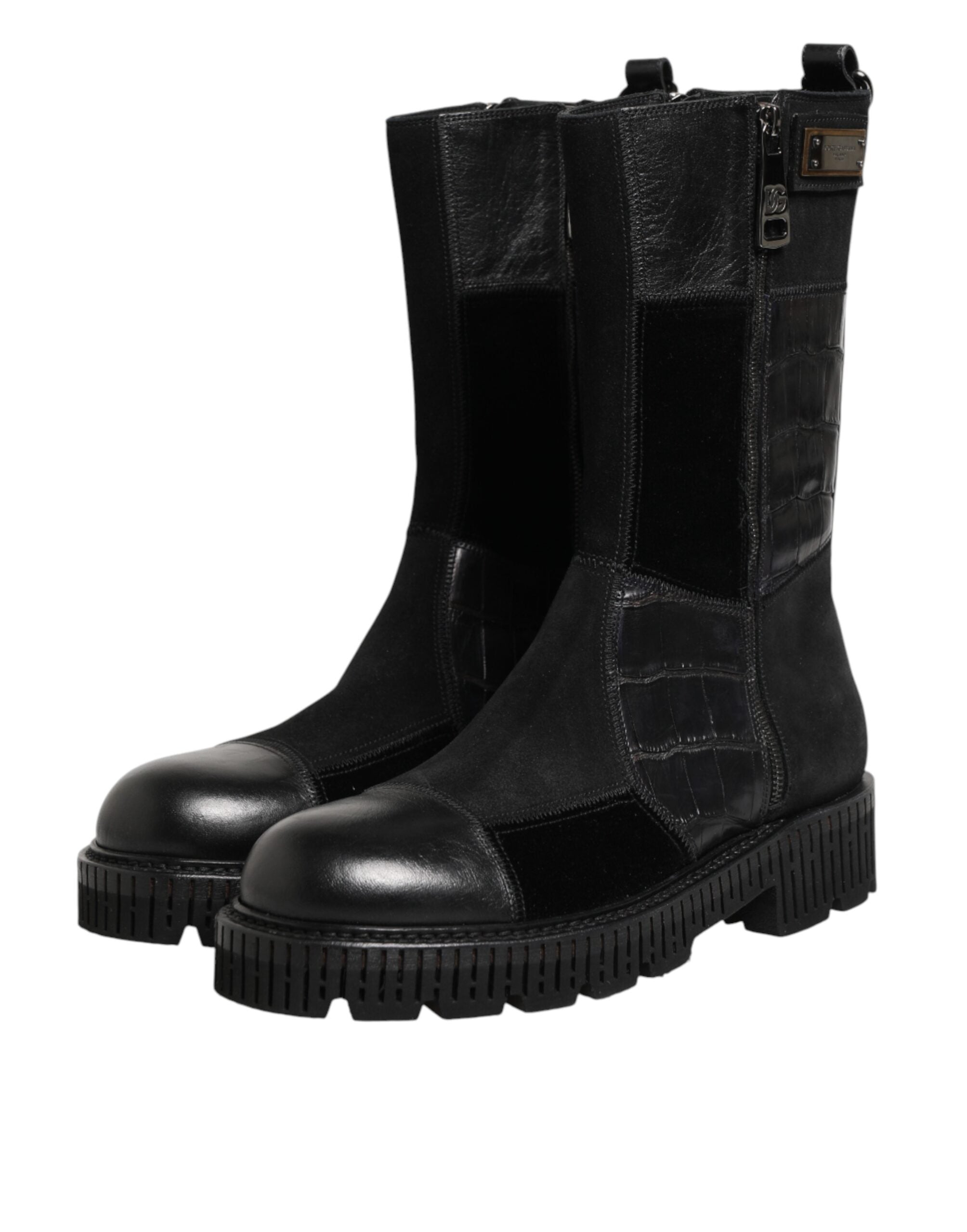 Dolce & Gabbana Schwarzer Patchwork-Leder-Halbstiefel-5
