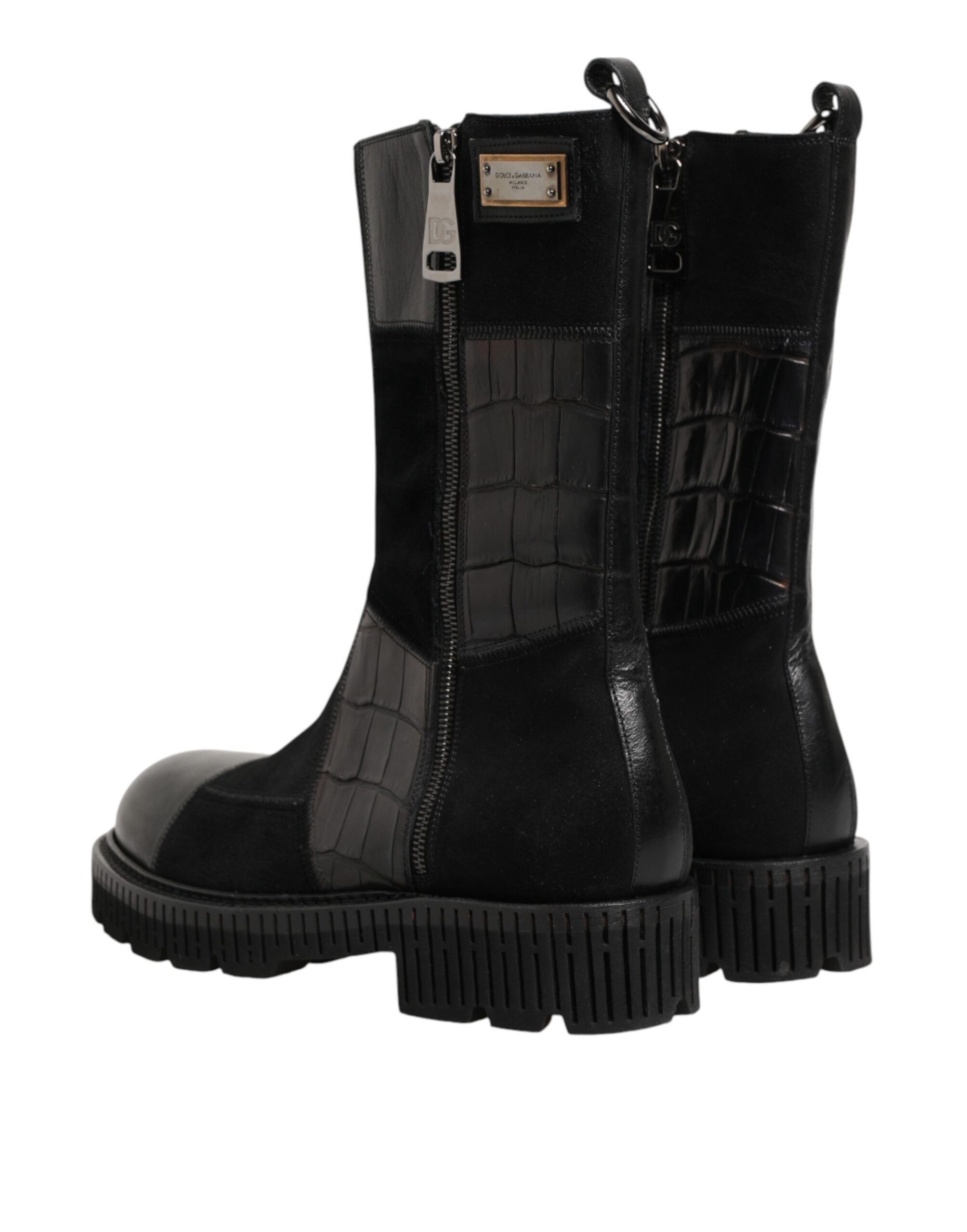 Dolce & Gabbana Schwarzer Patchwork-Leder-Halbstiefel-6