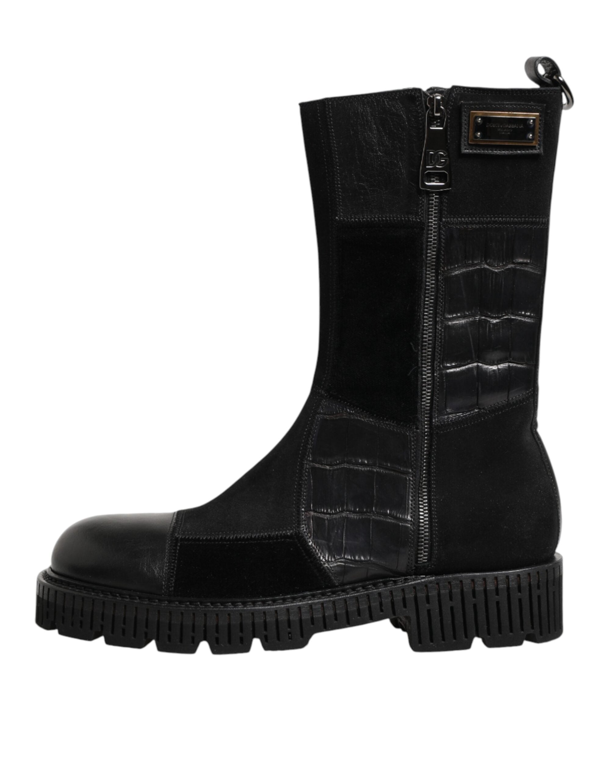 Dolce & Gabbana Schwarzer Patchwork-Leder-Halbstiefel-7