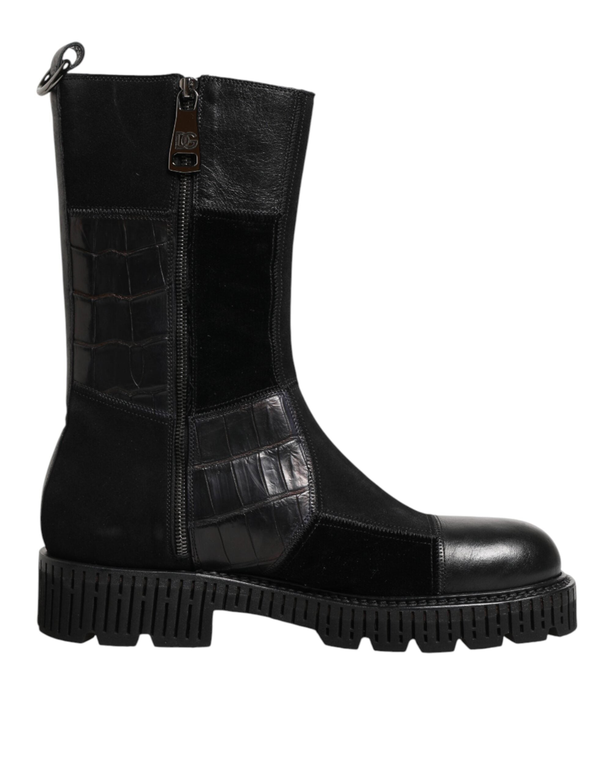 Dolce & Gabbana Schwarzer Patchwork-Leder-Halbstiefel-1