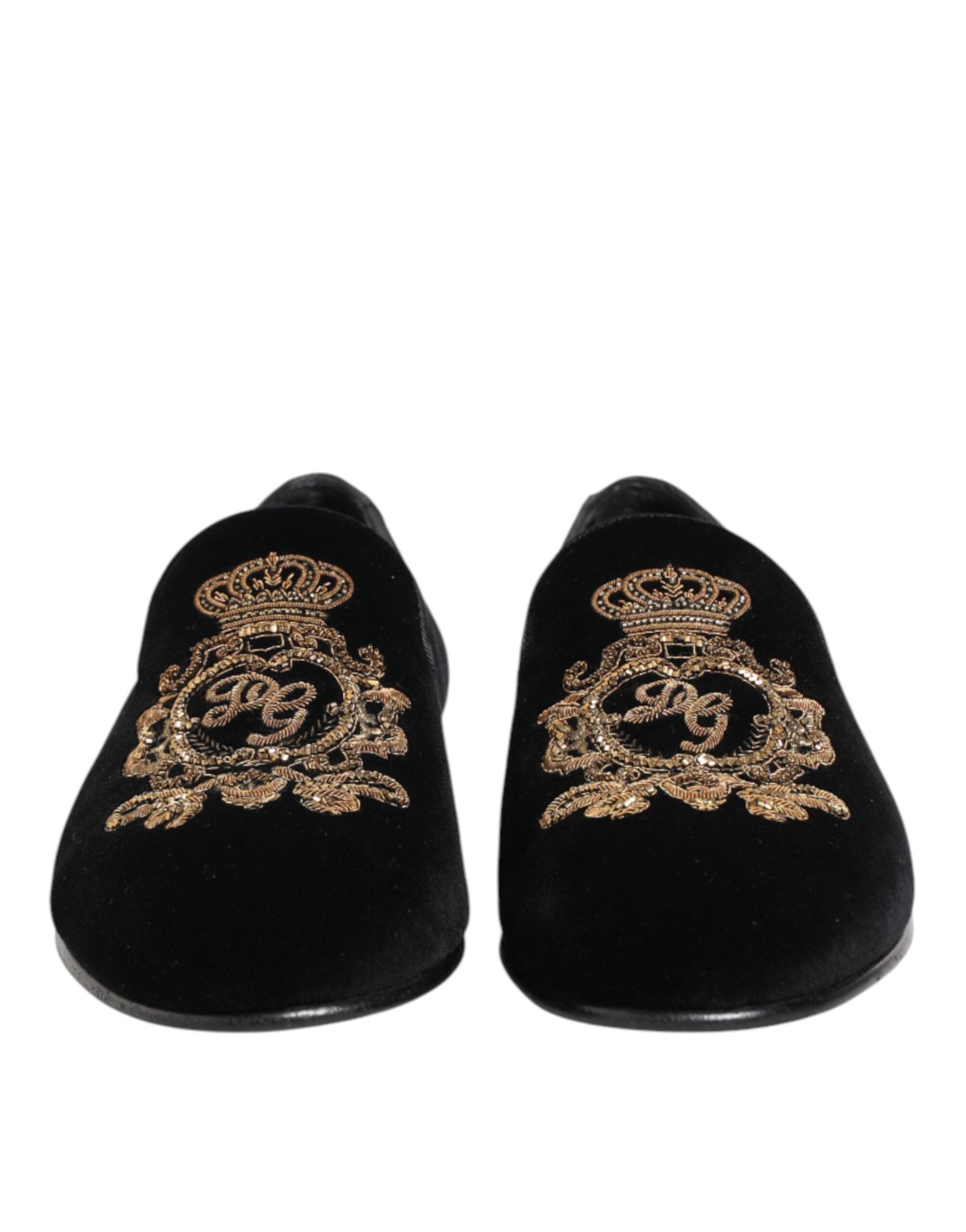 Dolce & Gabbana Schwarze Samt-Goldkrone Herren-Loafer-3