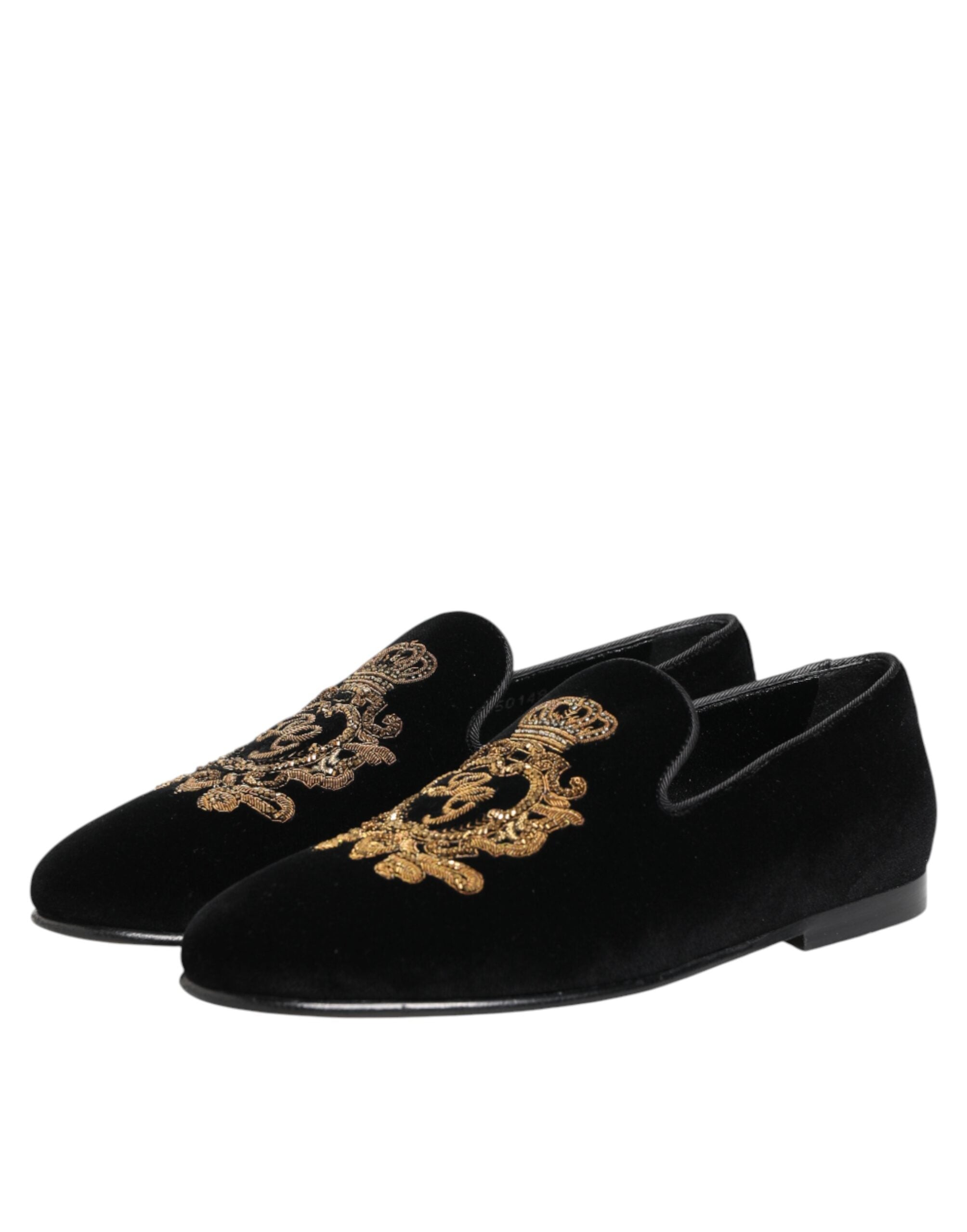 Dolce & Gabbana Schwarze Samt-Goldkrone Herren-Loafer-5