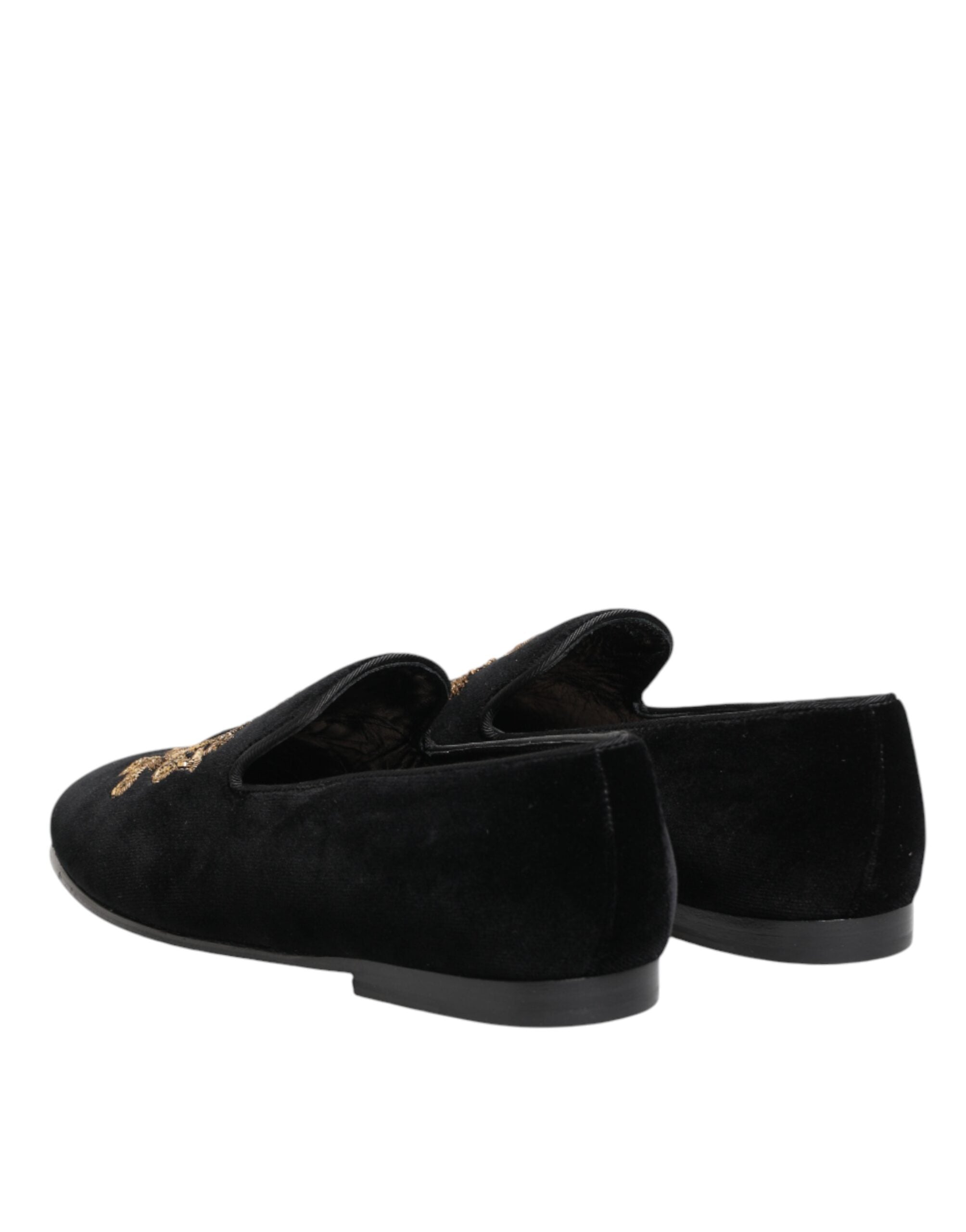 Dolce & Gabbana Schwarze Samt-Goldkrone Herren-Loafer-6
