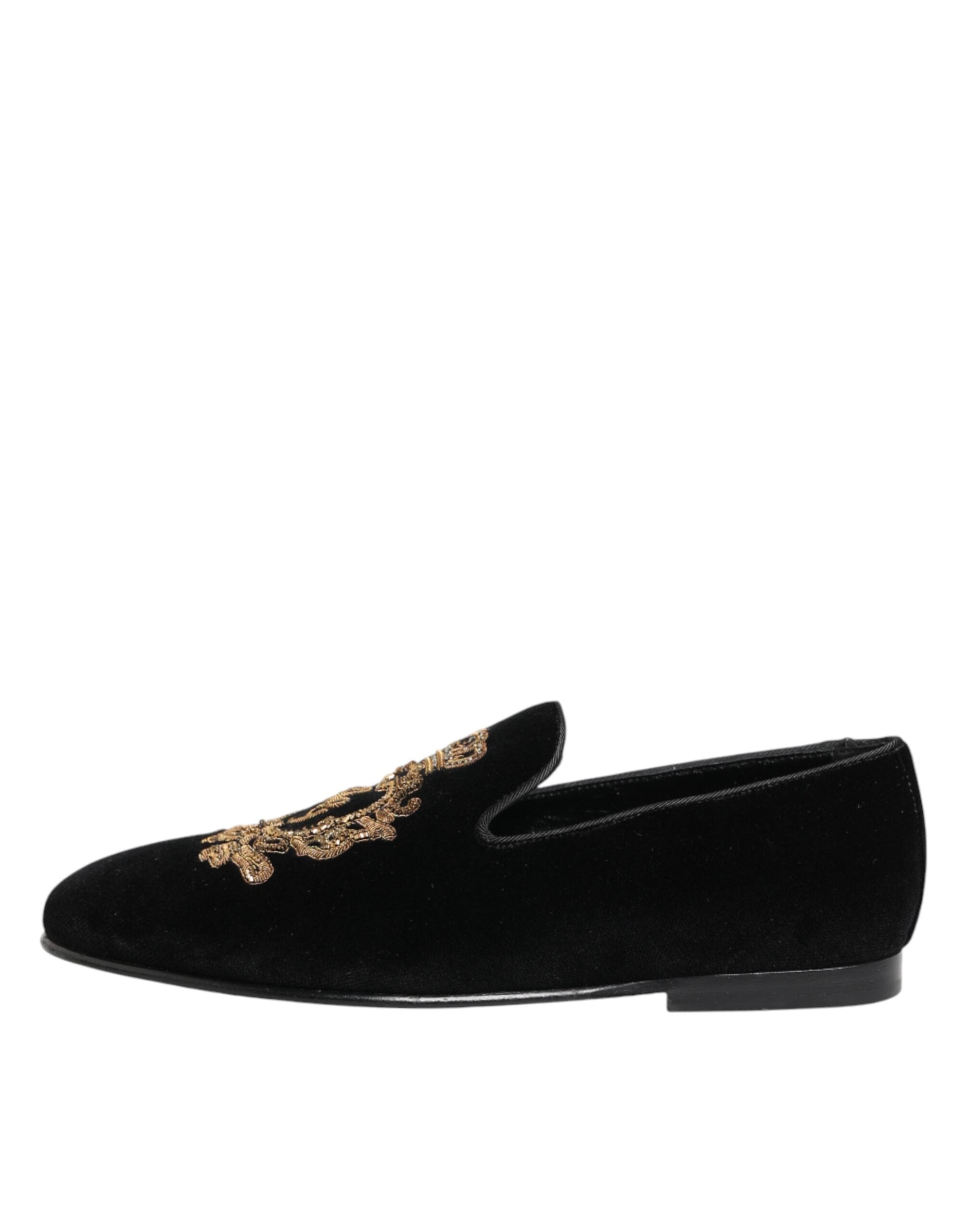 Dolce & Gabbana Schwarze Samt-Goldkrone Herren-Loafer-7