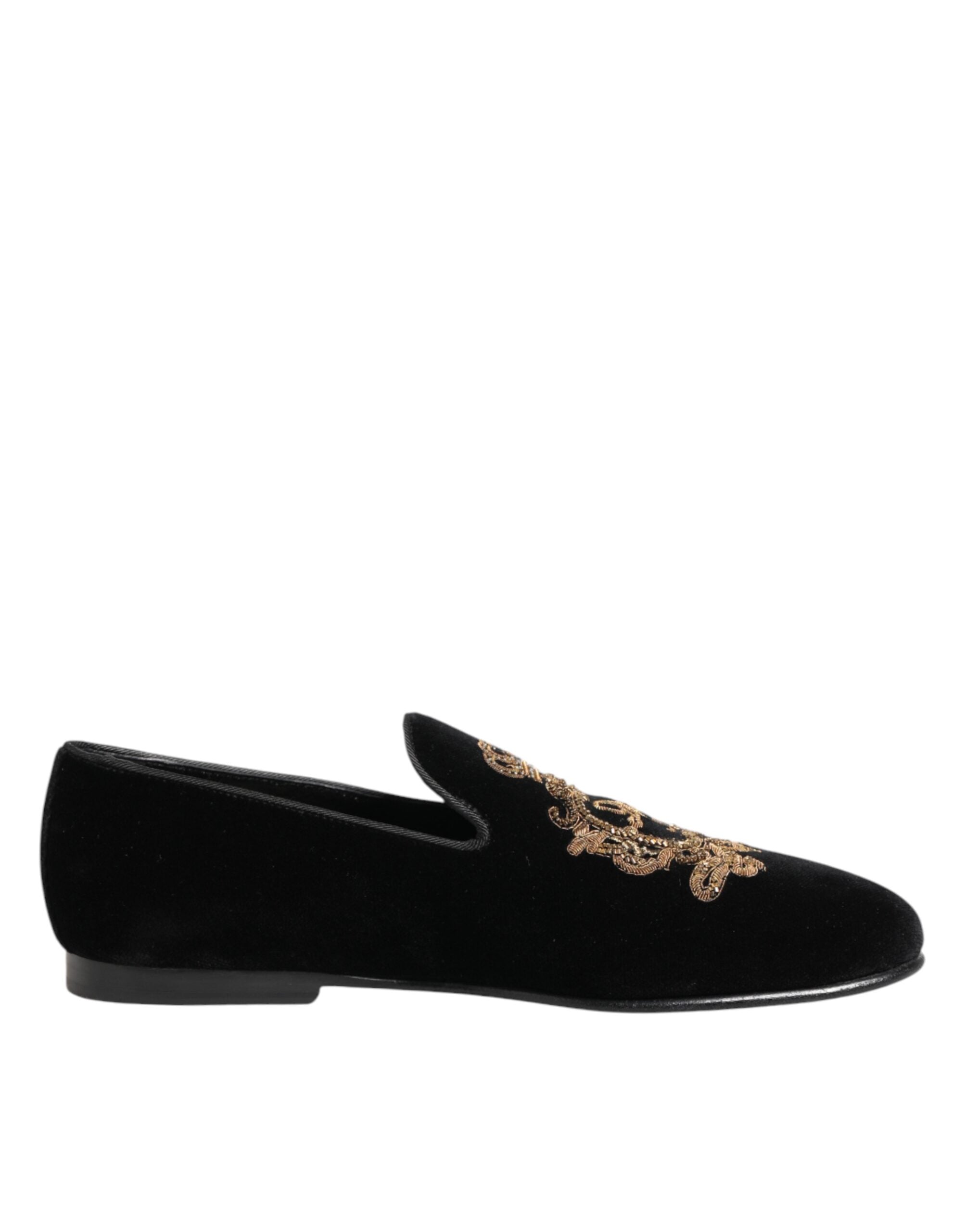 Dolce & Gabbana Schwarze Samt-Goldkrone Herren-Loafer-2