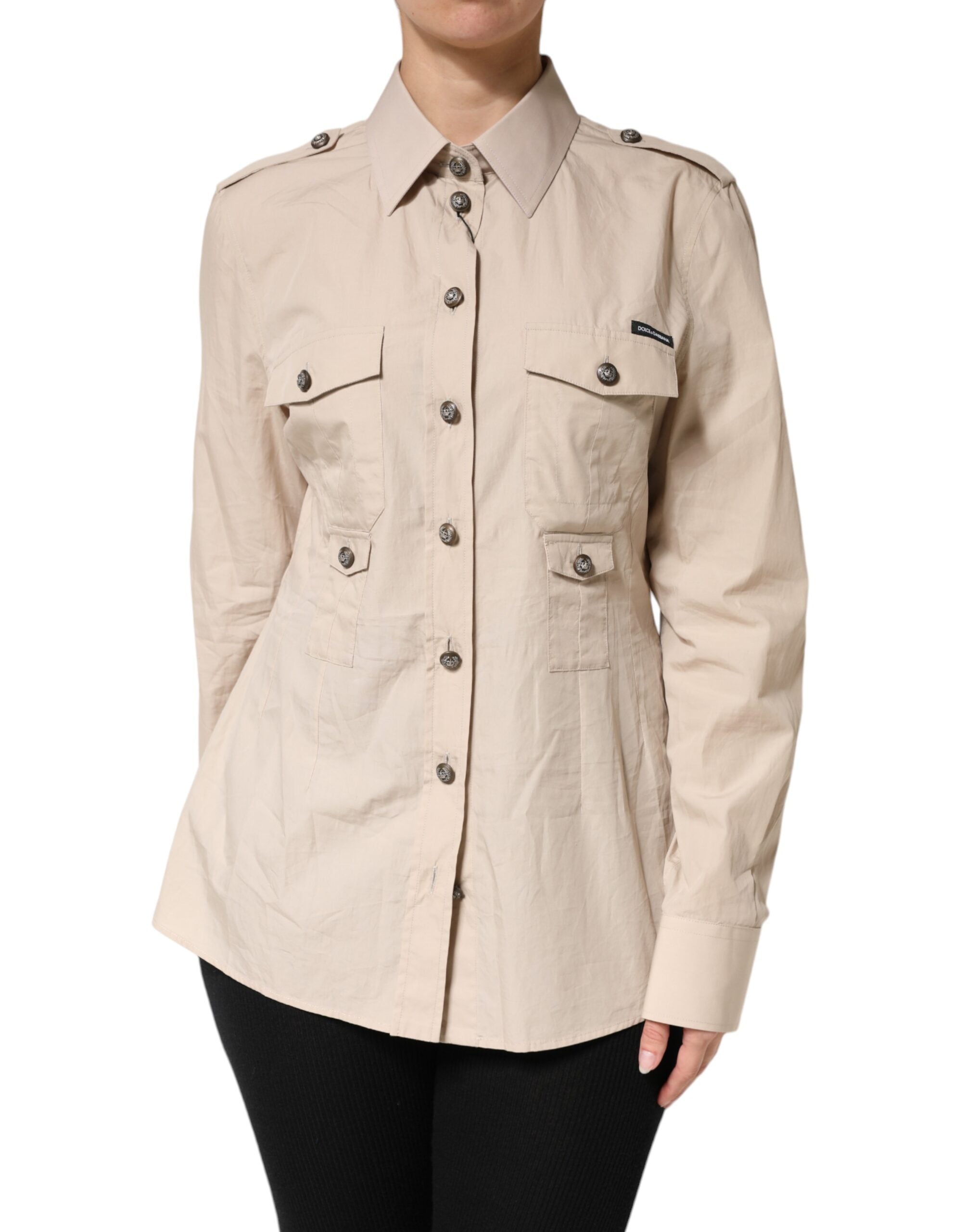 Dolce & Gabbana beige long-sleeved cotton shirt with collar-1