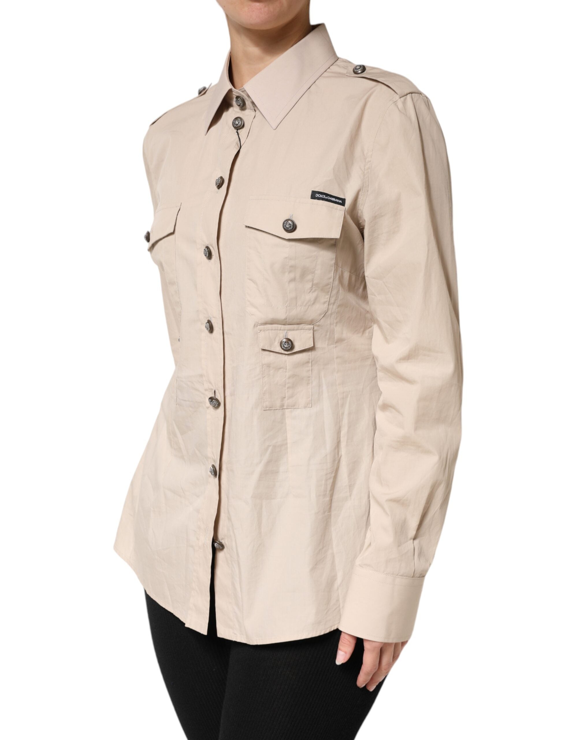 Dolce & Gabbana beige long-sleeved cotton shirt with collar-3