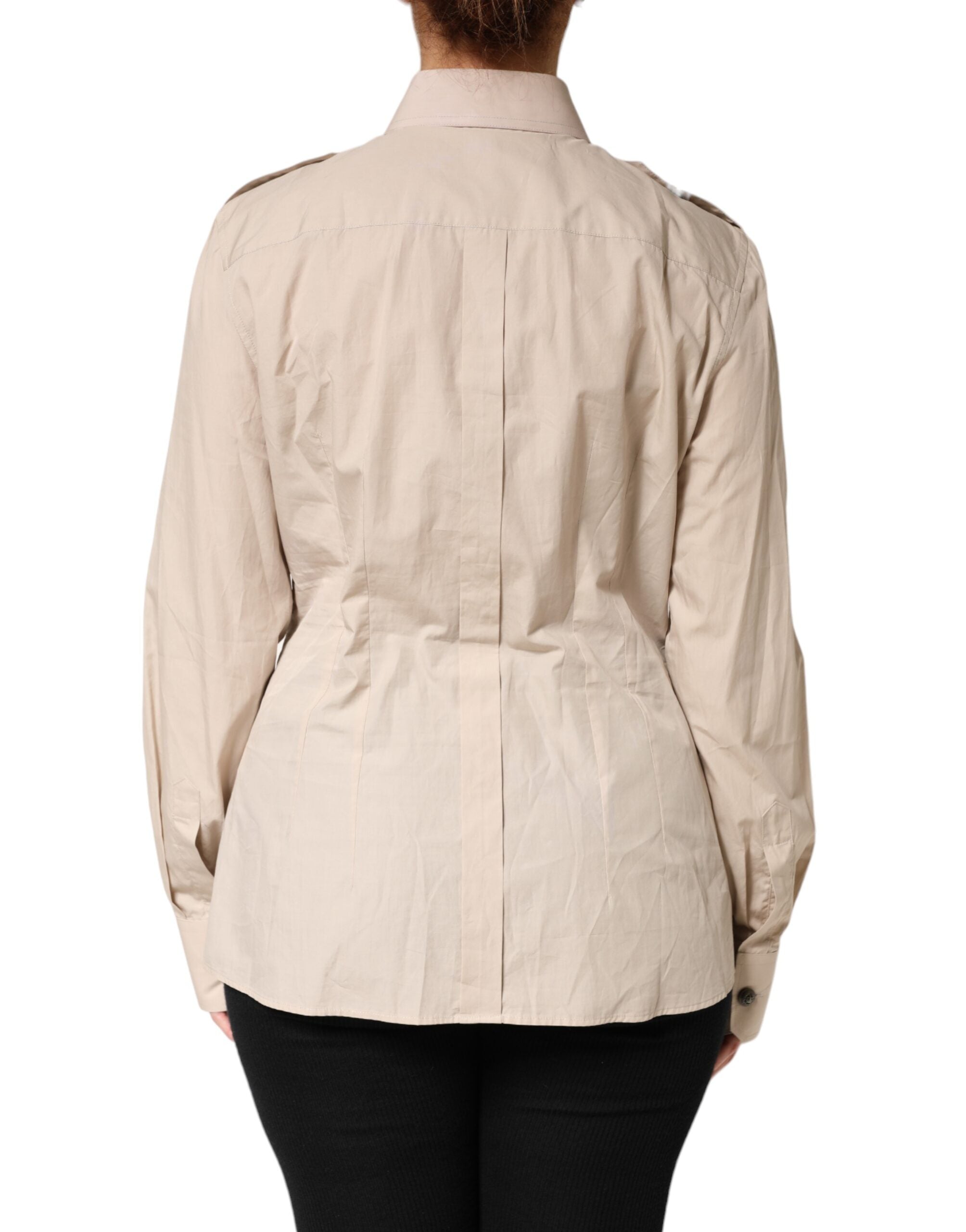 Dolce & Gabbana beige long-sleeved cotton shirt with collar-4