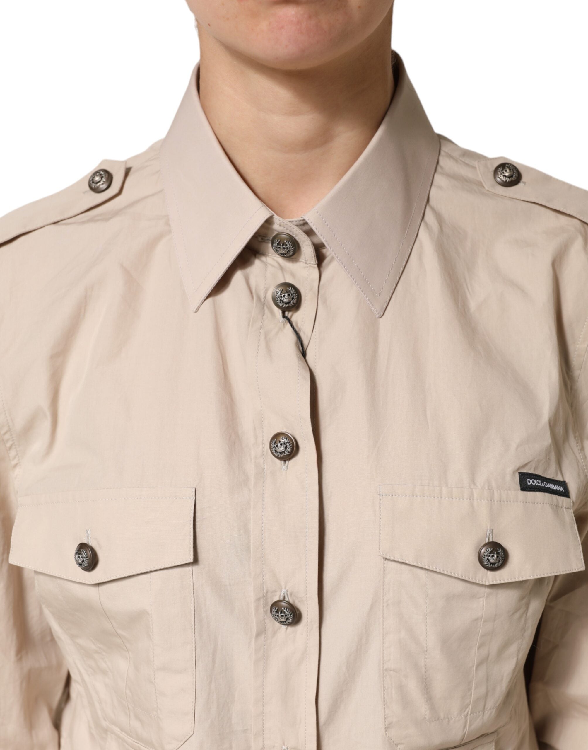 Dolce & Gabbana beige long-sleeved cotton shirt with collar-5
