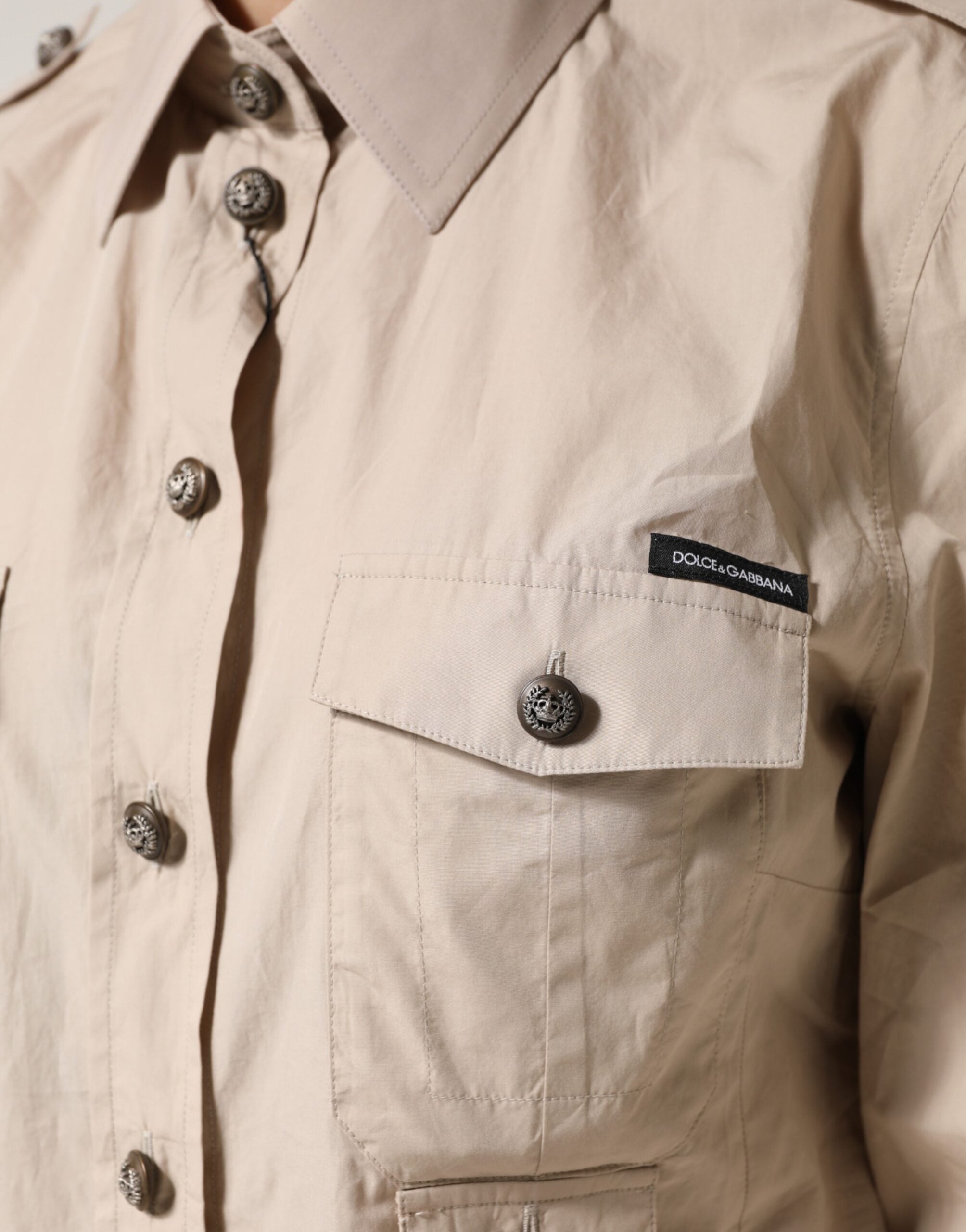 Dolce & Gabbana beige long-sleeved cotton shirt with collar-6