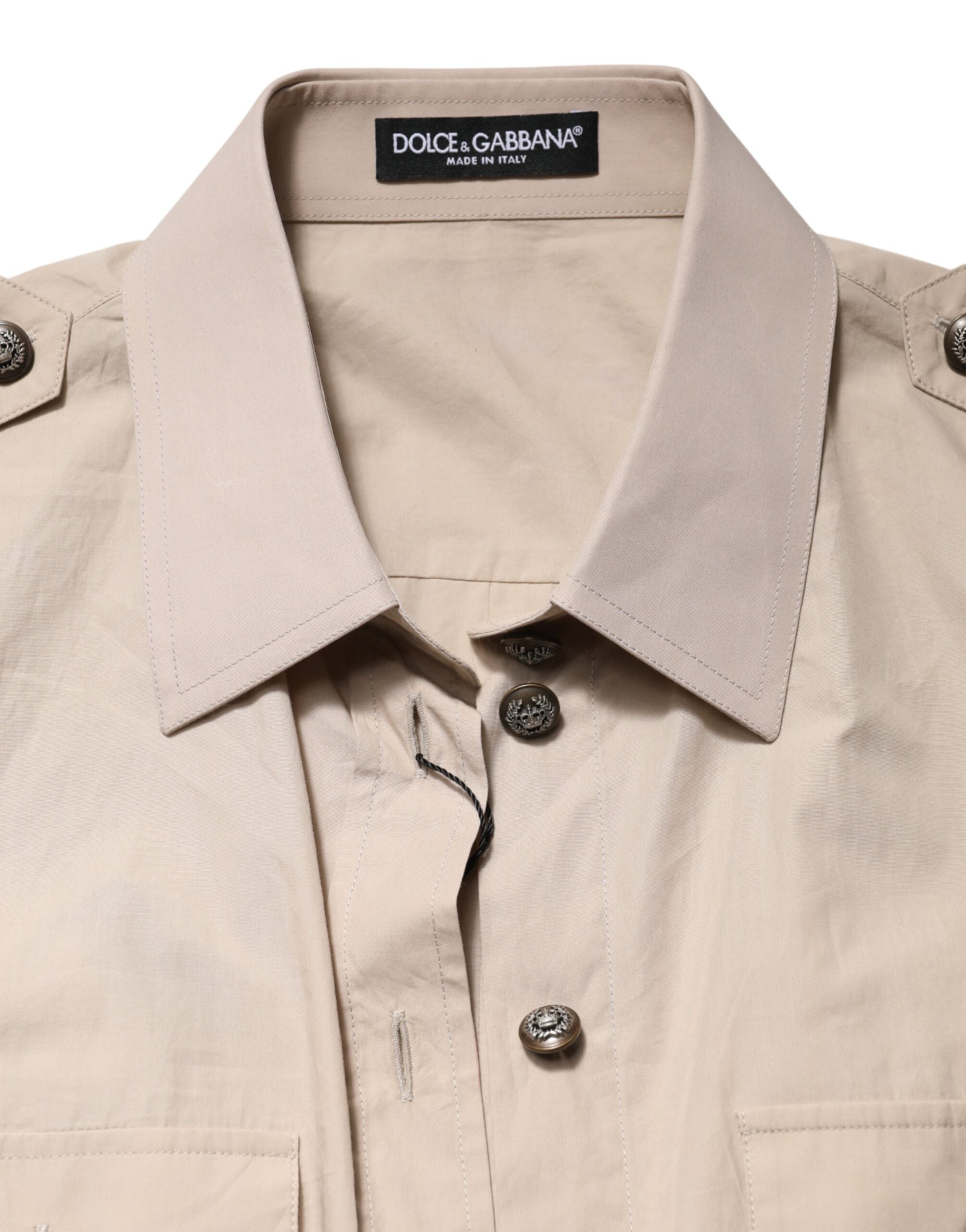 Dolce & Gabbana beige long-sleeved cotton shirt with collar-7