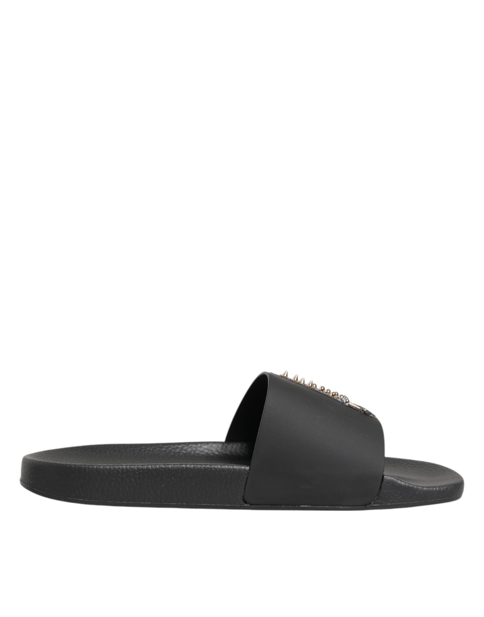 Dolce & Gabbana Black Leather Sandals with Straps for the Beach-1