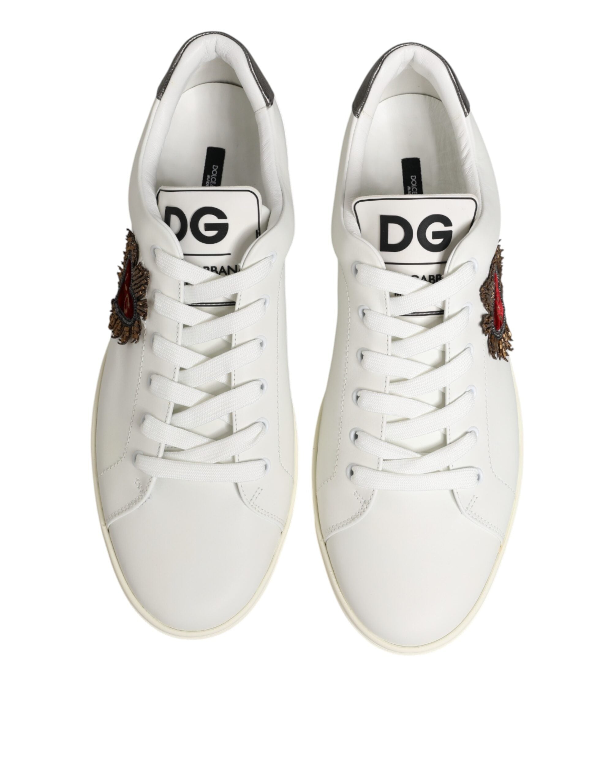 Zapatillas Dolce & Gabbana de piel blanca con aplique de corazón-4