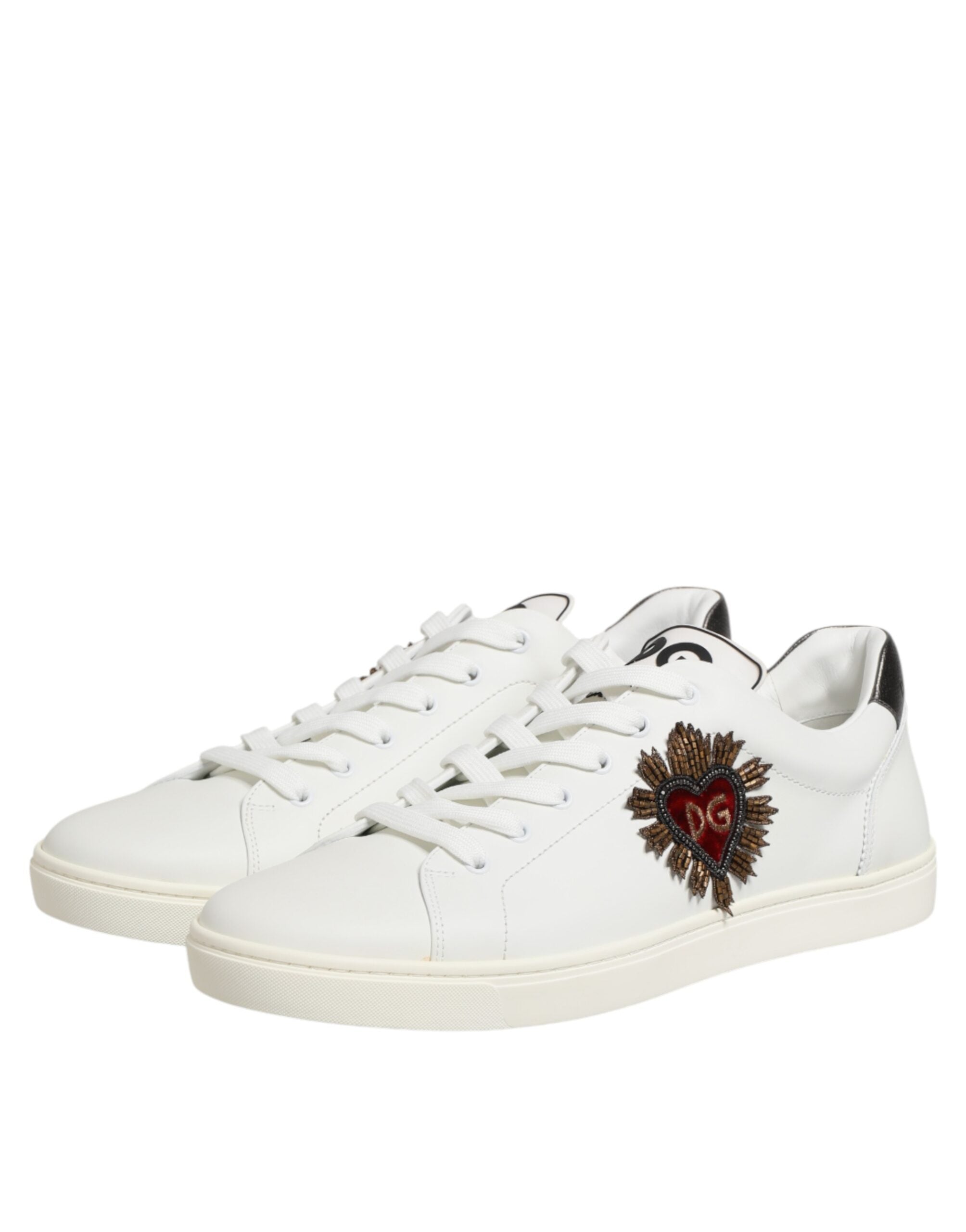 Zapatillas Dolce & Gabbana de piel blanca con aplique de corazón-5