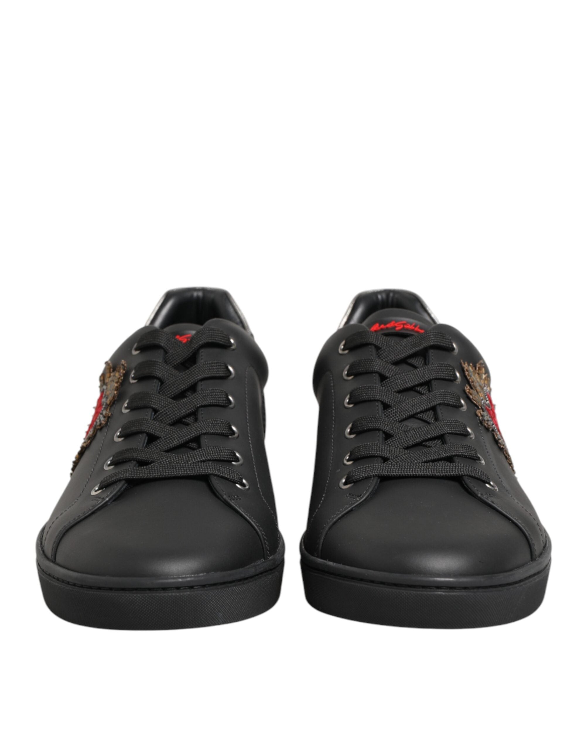 Dolce & Gabbana Schwarze Leder-Sneaker mit Herz-Verzierung-3