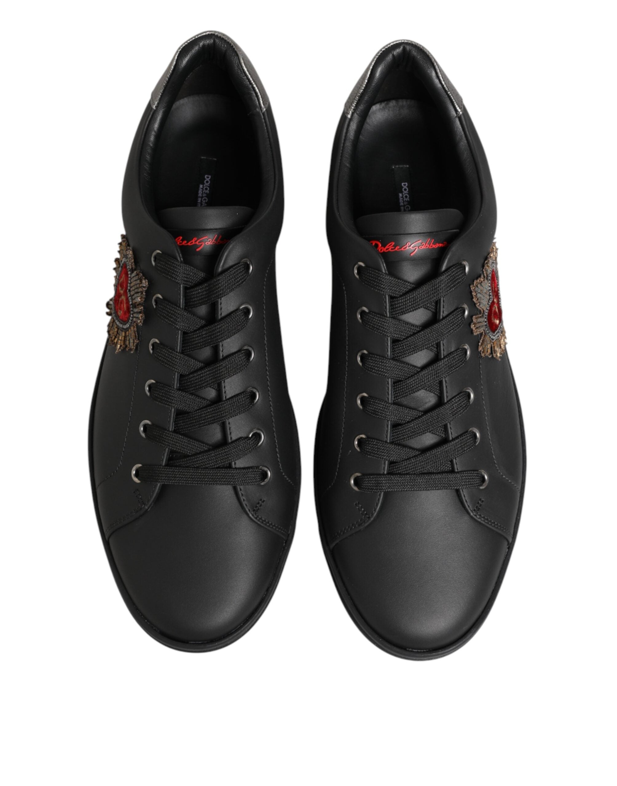Dolce & Gabbana Schwarze Leder-Sneaker mit Herz-Verzierung-4