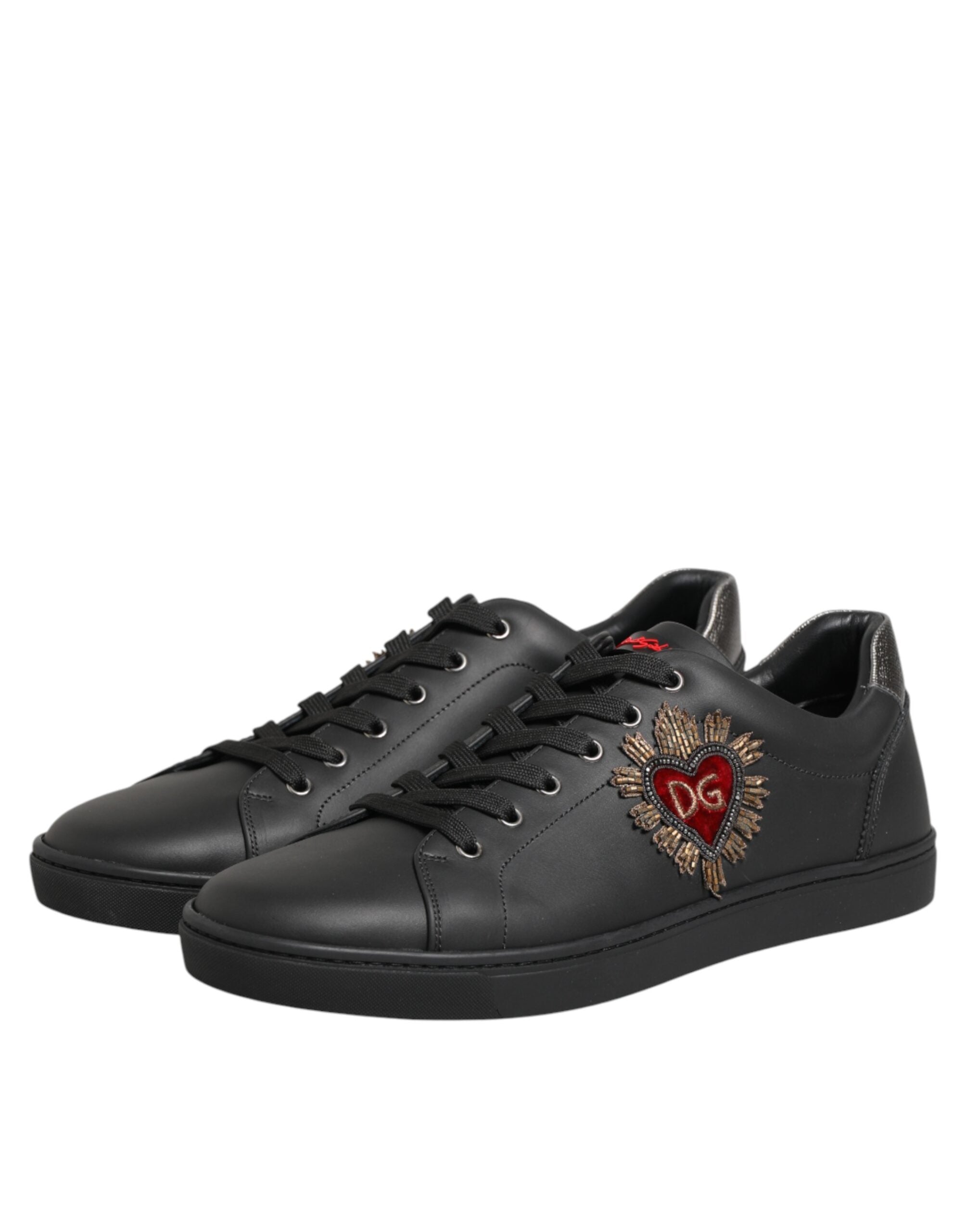 Dolce & Gabbana Schwarze Leder-Sneaker mit Herz-Verzierung-5