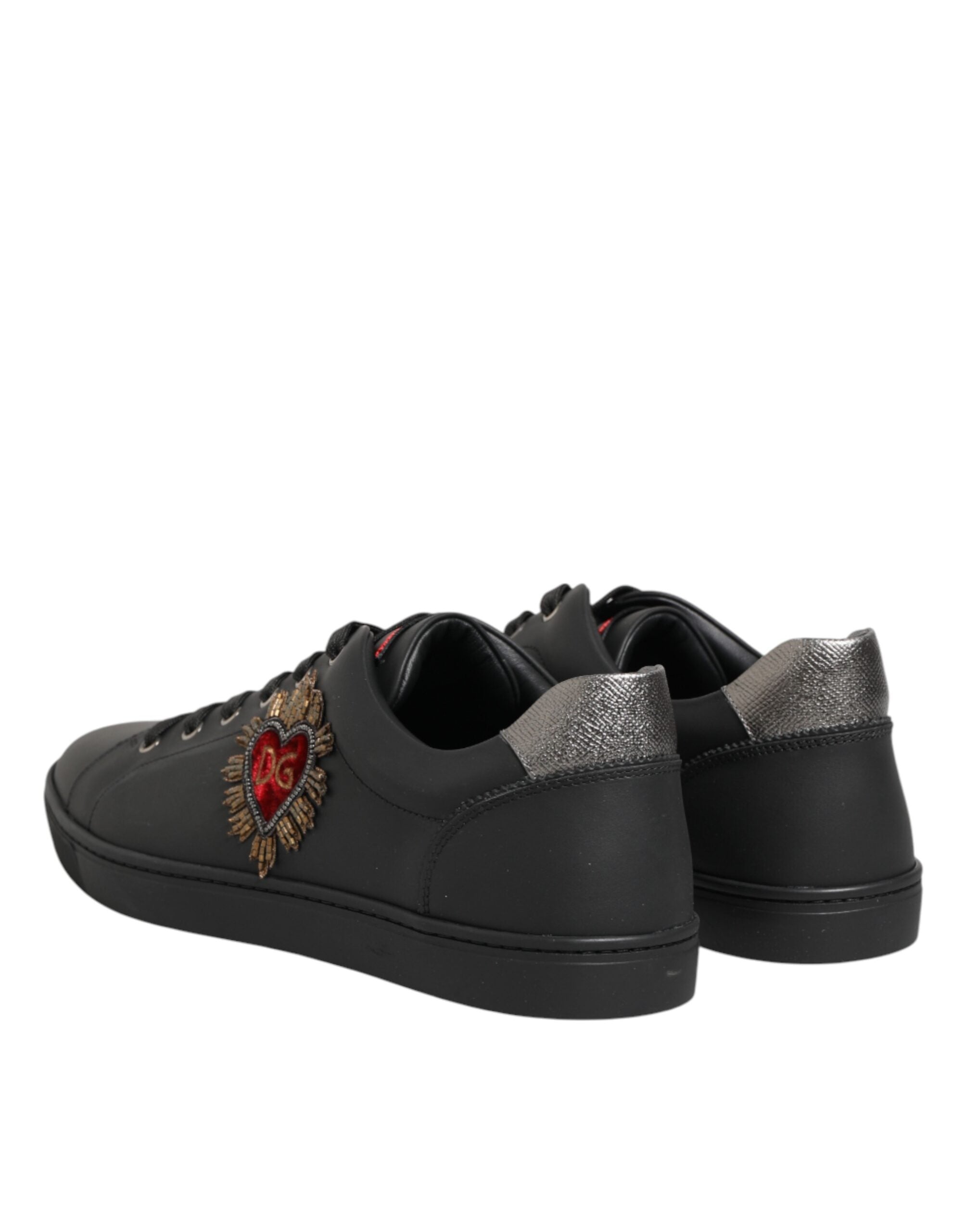 Dolce & Gabbana Schwarze Leder-Sneaker mit Herz-Verzierung-6