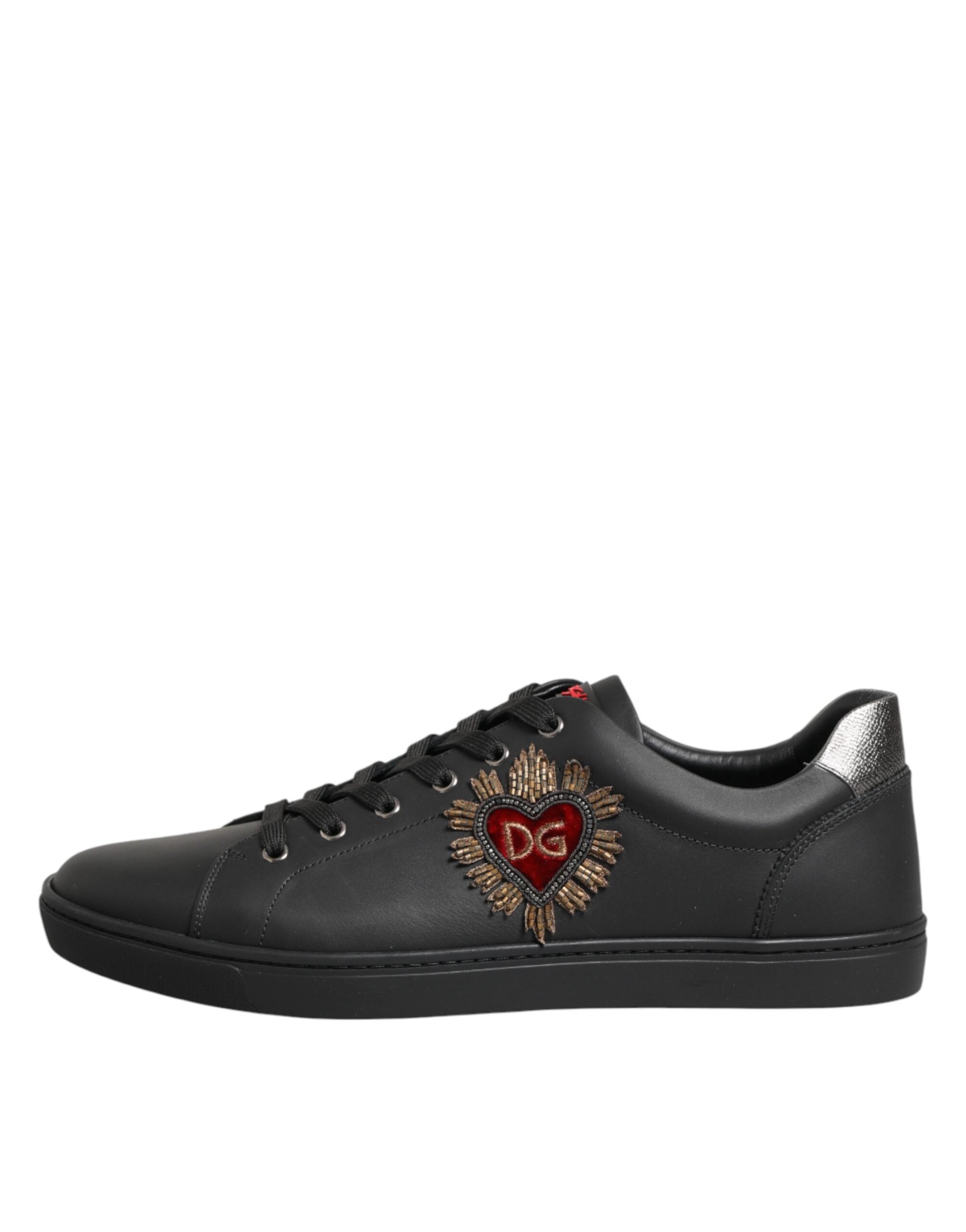 Dolce & Gabbana Schwarze Leder-Sneaker mit Herz-Verzierung-2