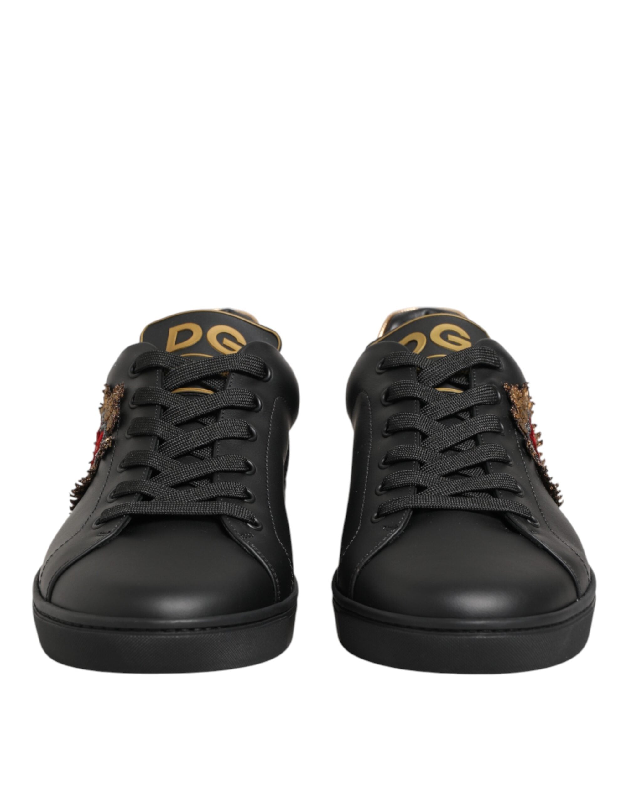 Dolce & Gabbana black leather sneakers with heart embellishment-2