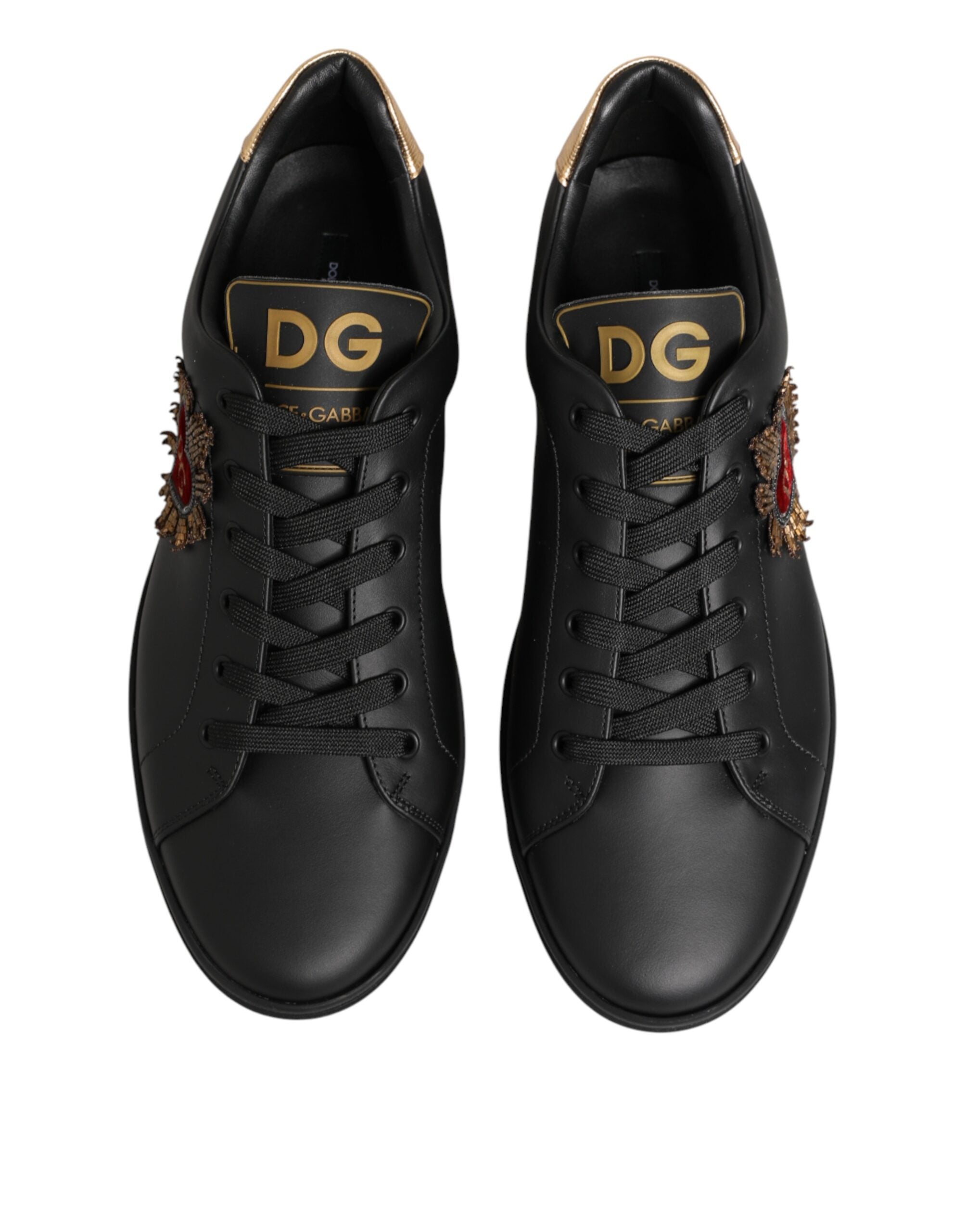 Dolce & Gabbana black leather sneakers with heart embellishment-3