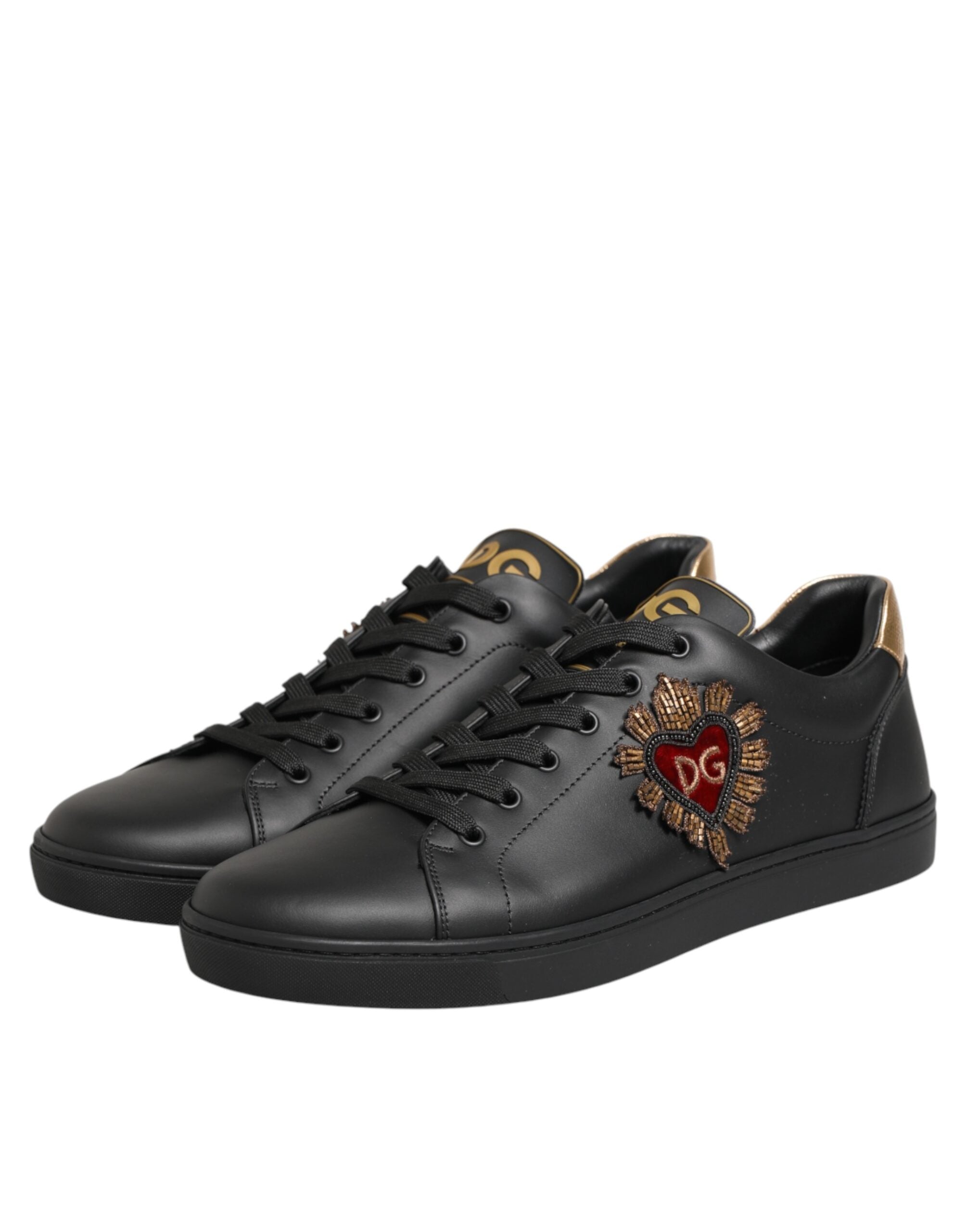 Dolce & Gabbana black leather sneakers with heart embellishment-4