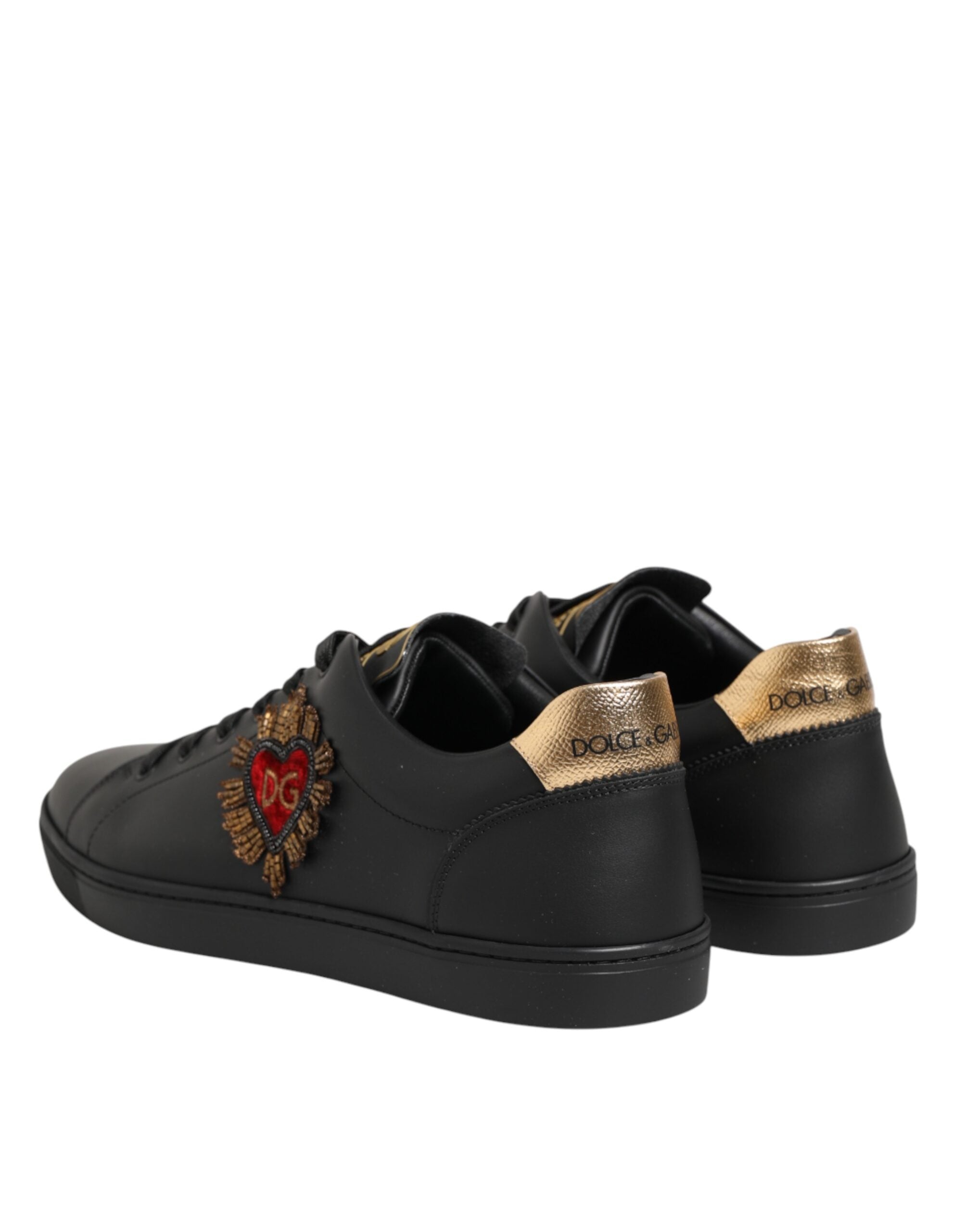 Dolce & Gabbana black leather sneakers with heart embellishment-5