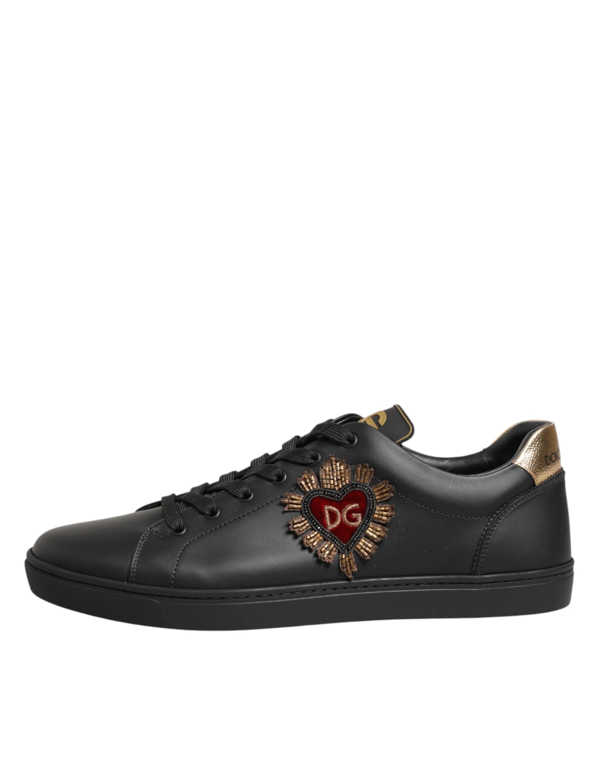 Dolce & Gabbana black leather sneakers with heart embellishment-1