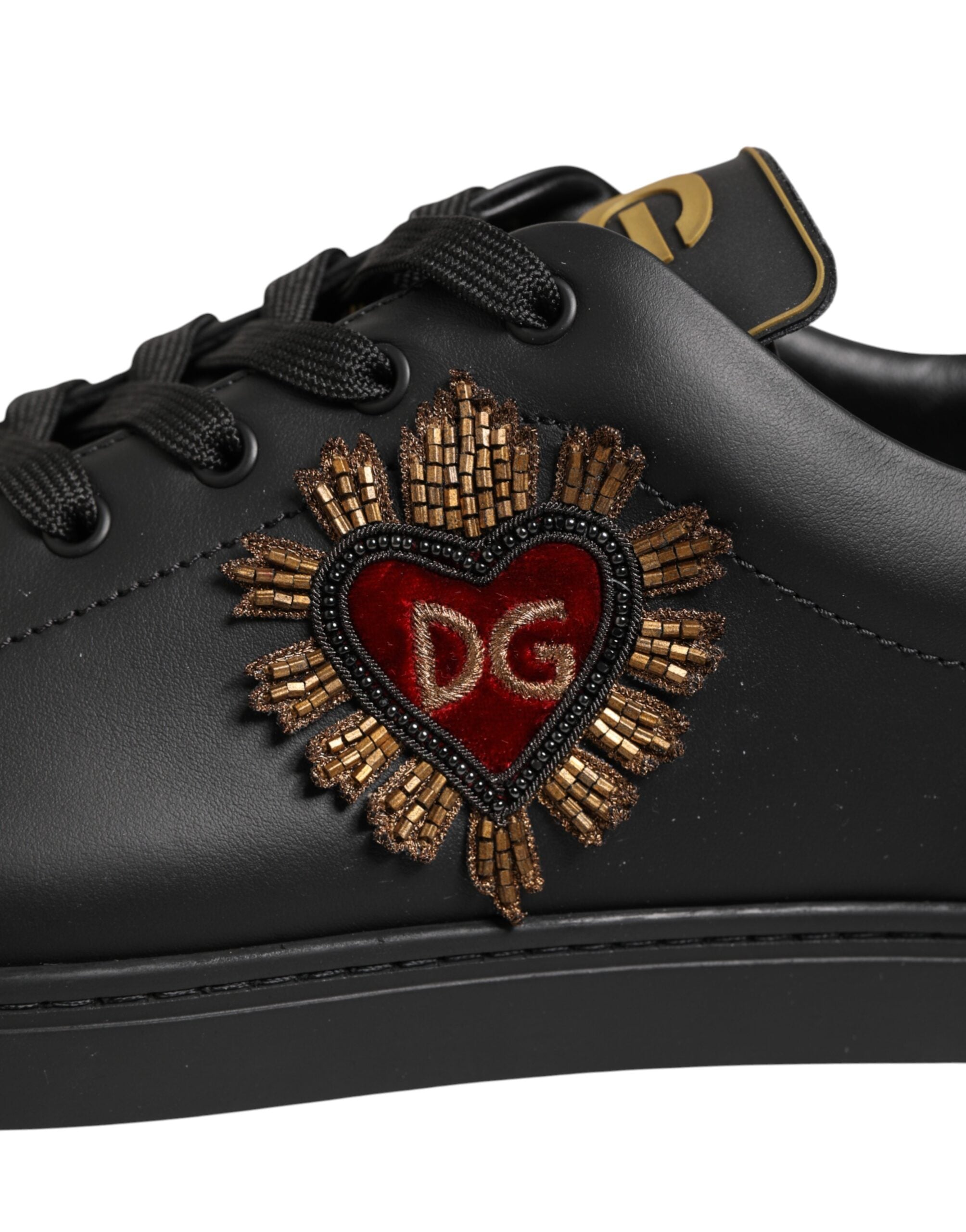 Dolce & Gabbana black leather sneakers with heart embellishment-8