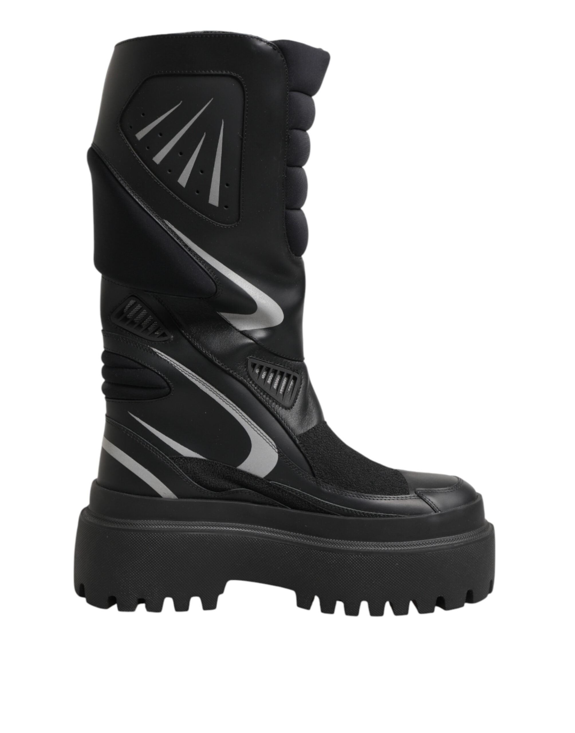 Dolce & Gabbana black leather biker boots, mid-calf length-1
