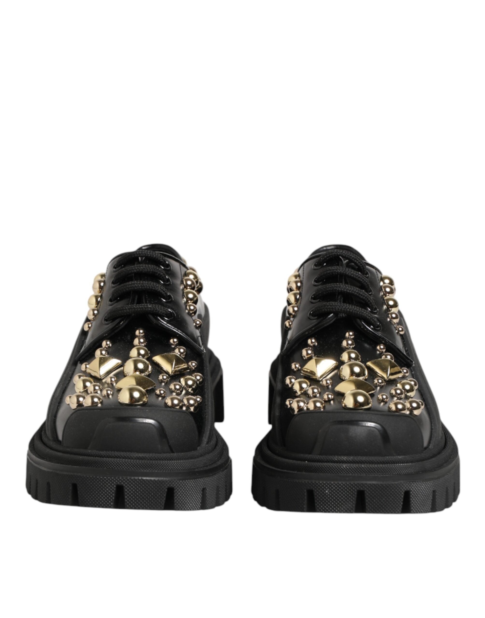 Dolce & Gabbana black leather derby shoes with crystal embellishment-3