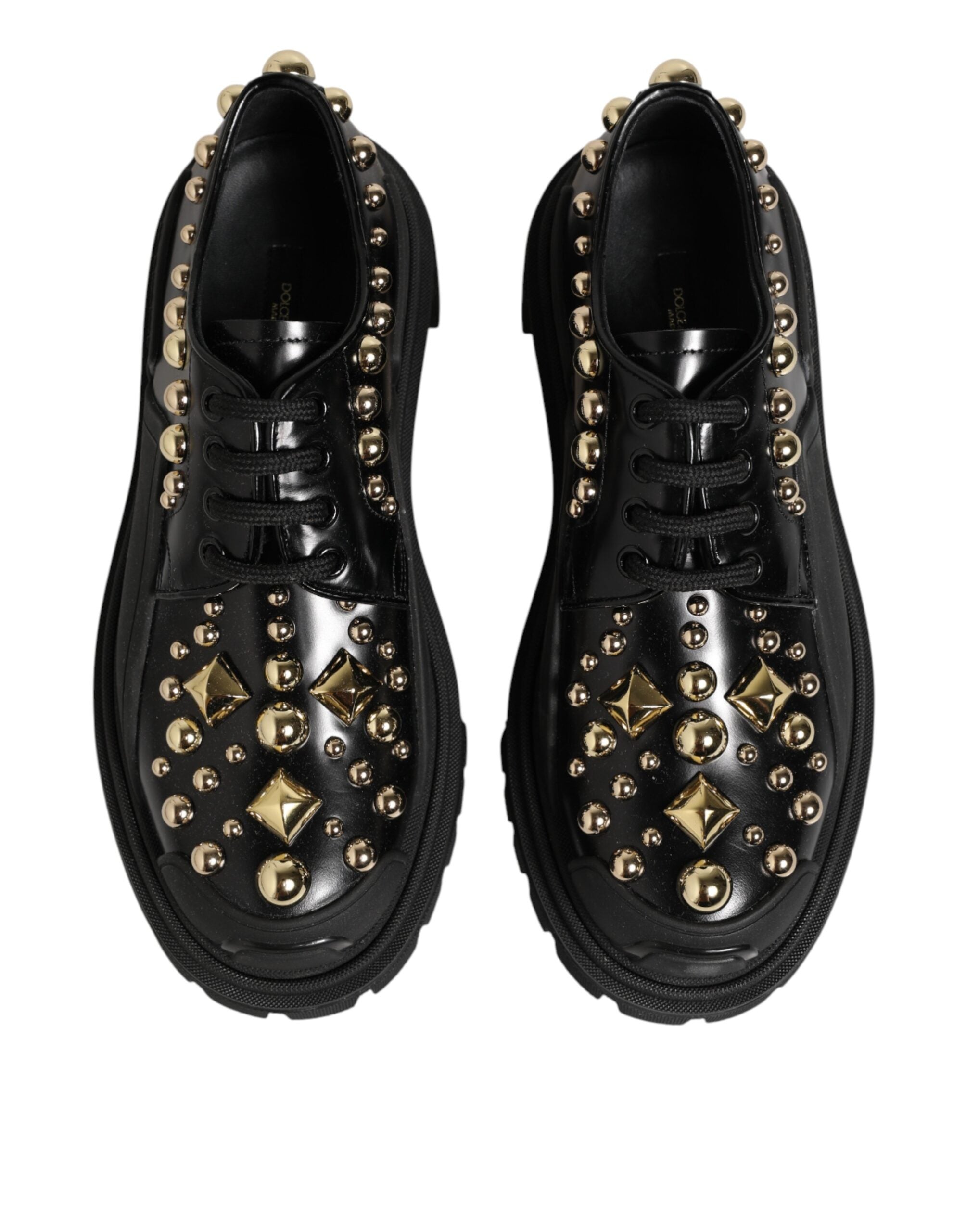 Dolce & Gabbana black leather derby shoes with crystal embellishment-4