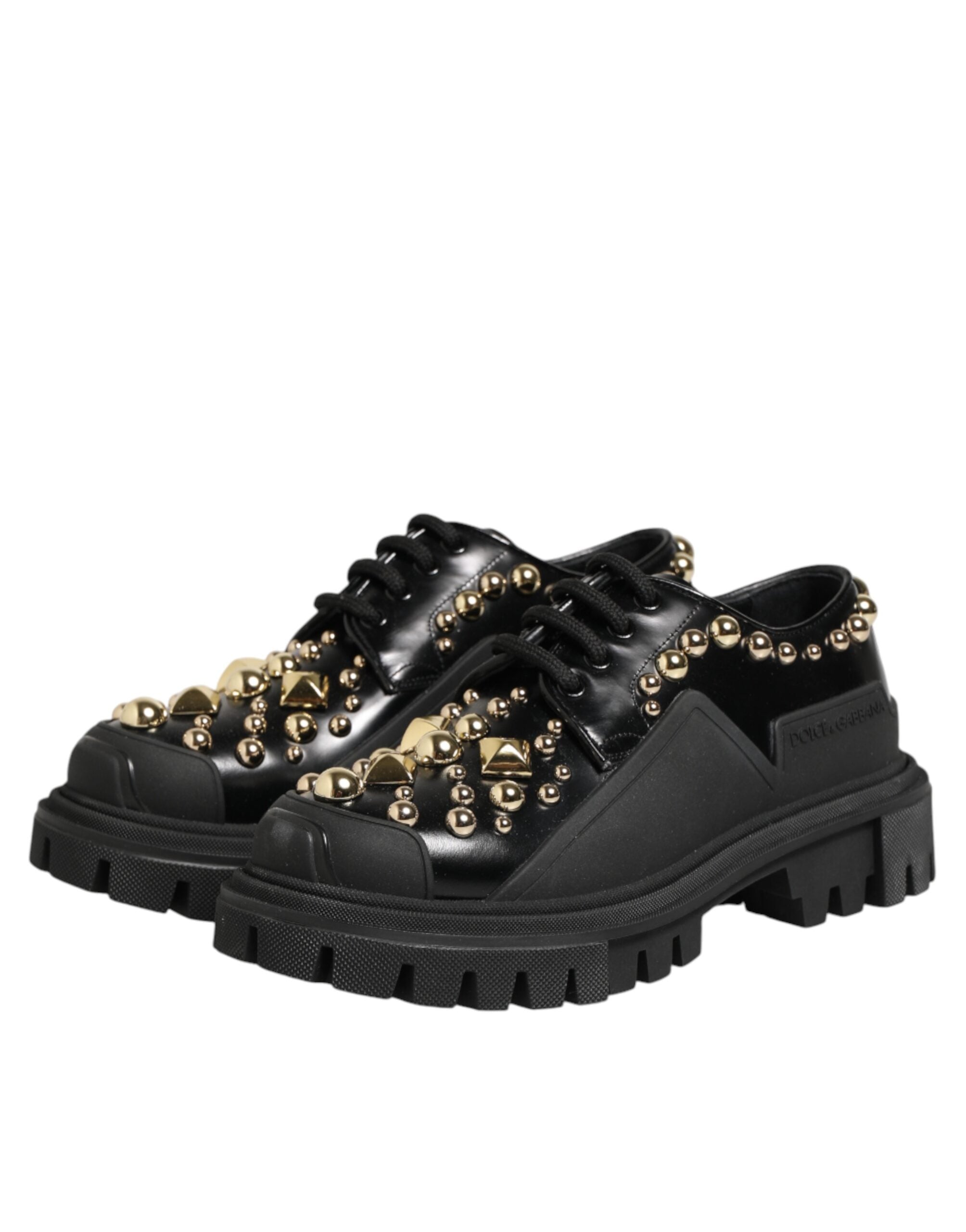 Dolce & Gabbana black leather derby shoes with crystal embellishment-5