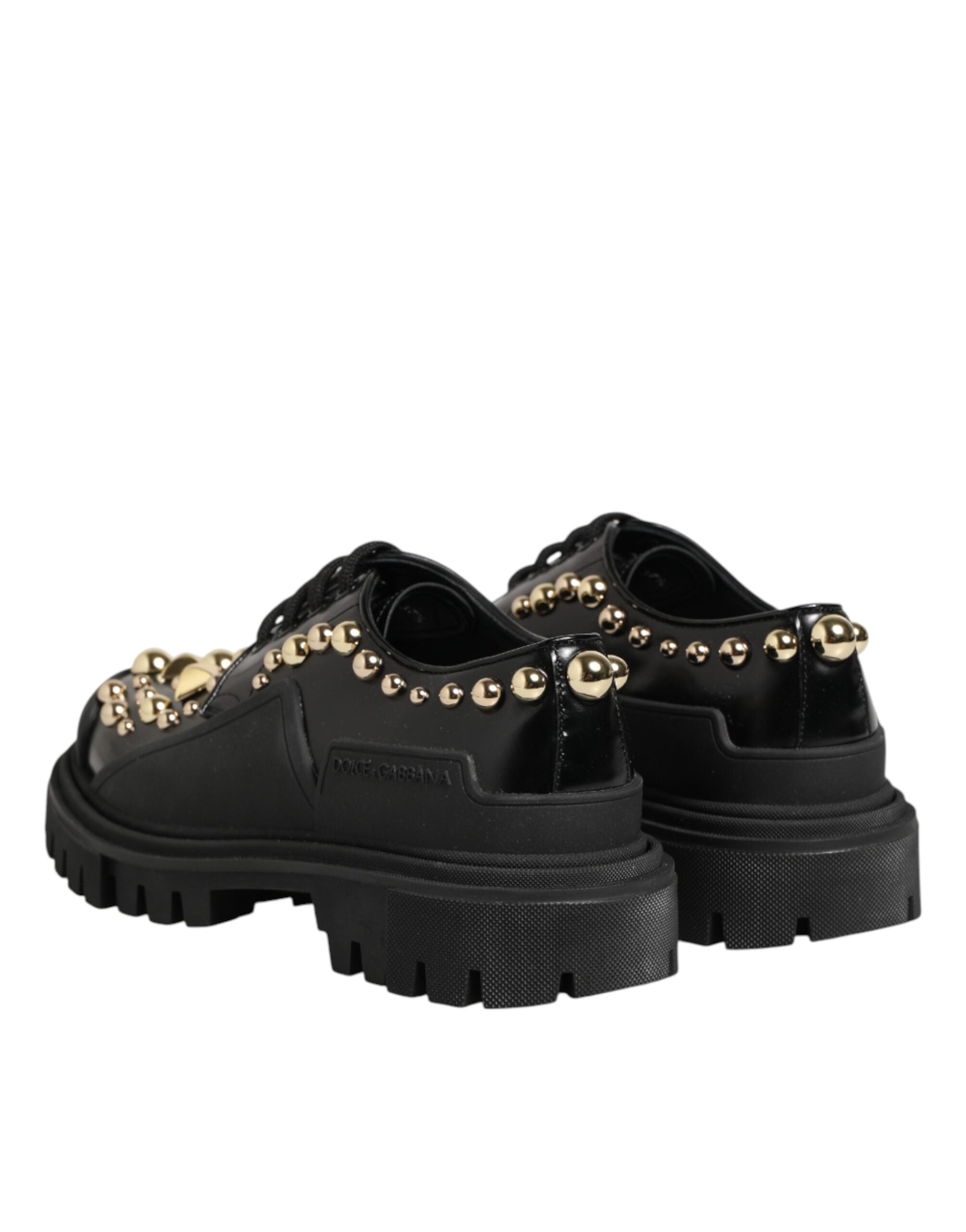 Dolce & Gabbana black leather derby shoes with crystal embellishment-6
