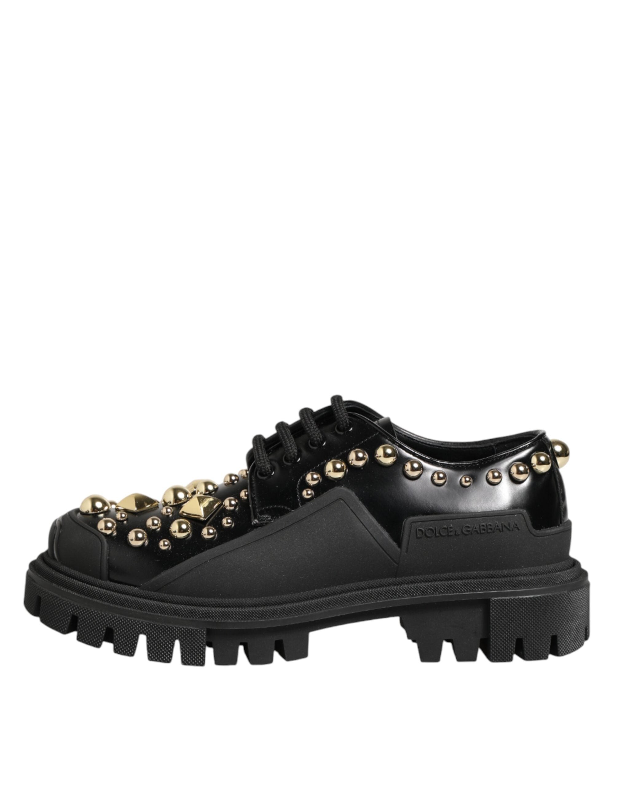 Dolce & Gabbana black leather derby shoes with crystal embellishment-7