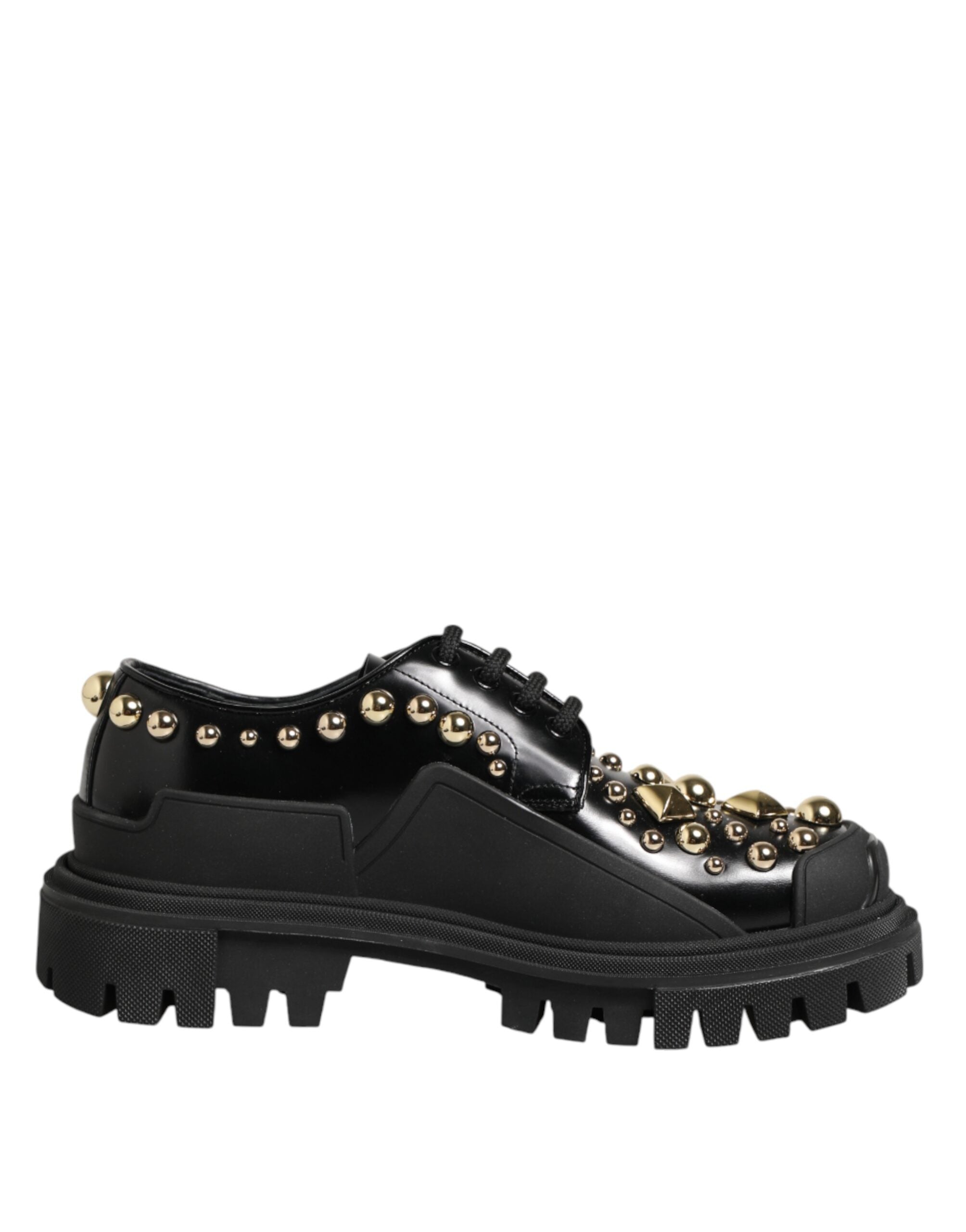 Dolce & Gabbana black leather derby shoes with crystal embellishment-2
