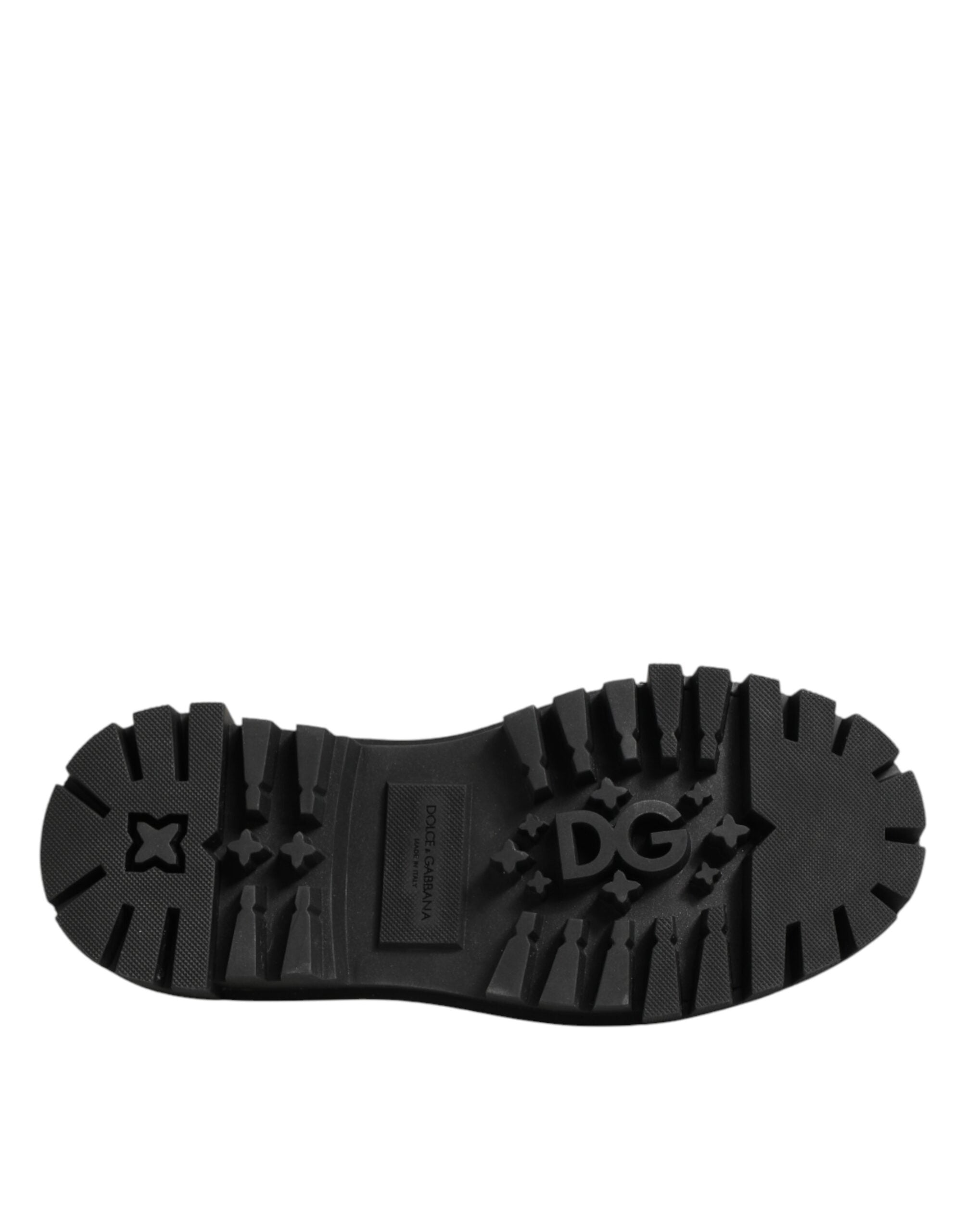 Dolce & Gabbana black leather derby shoes with crystal embellishment-8