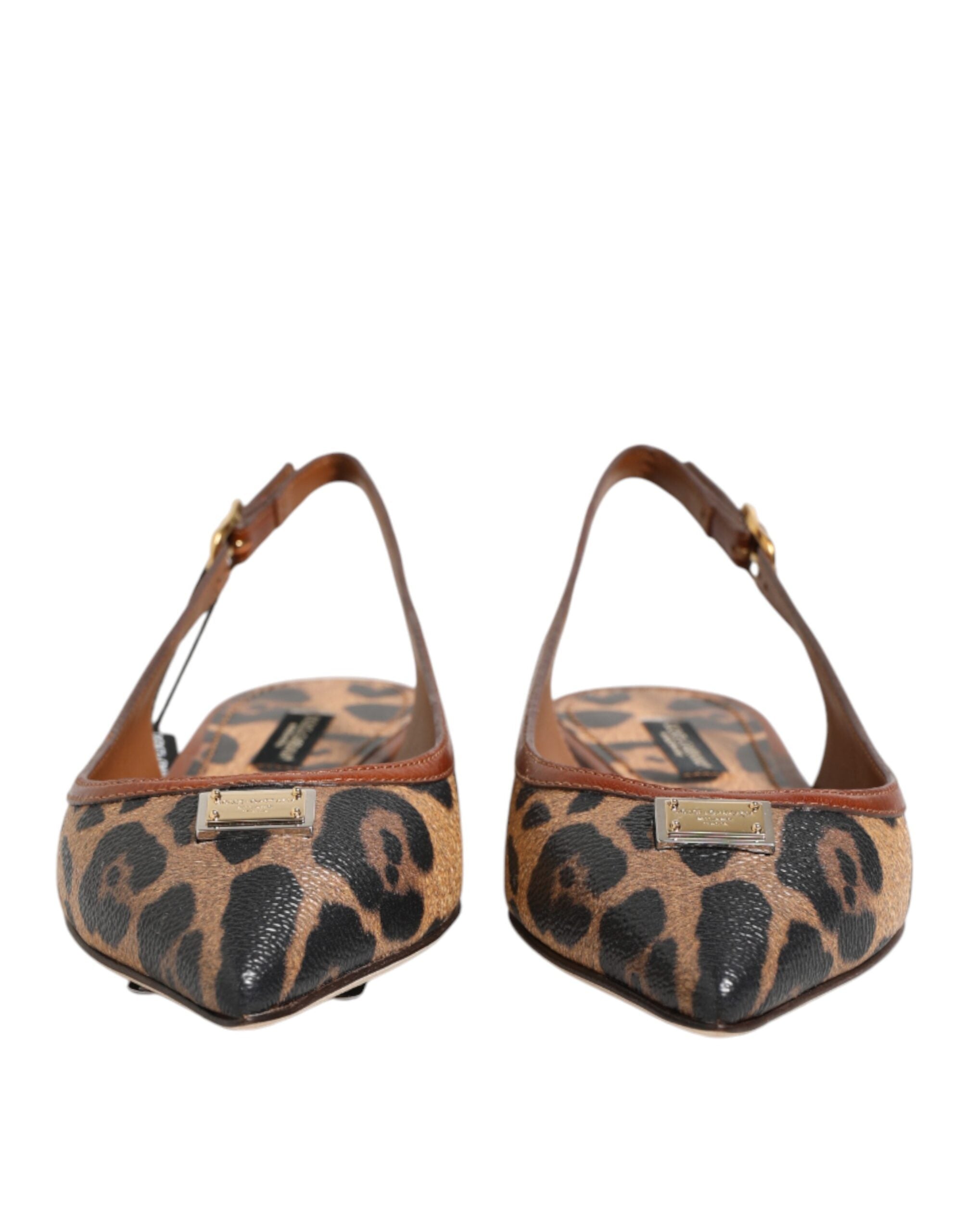Dolce & Gabbana Braune Slingback-Ballerinas mit Leopardenmuster-3