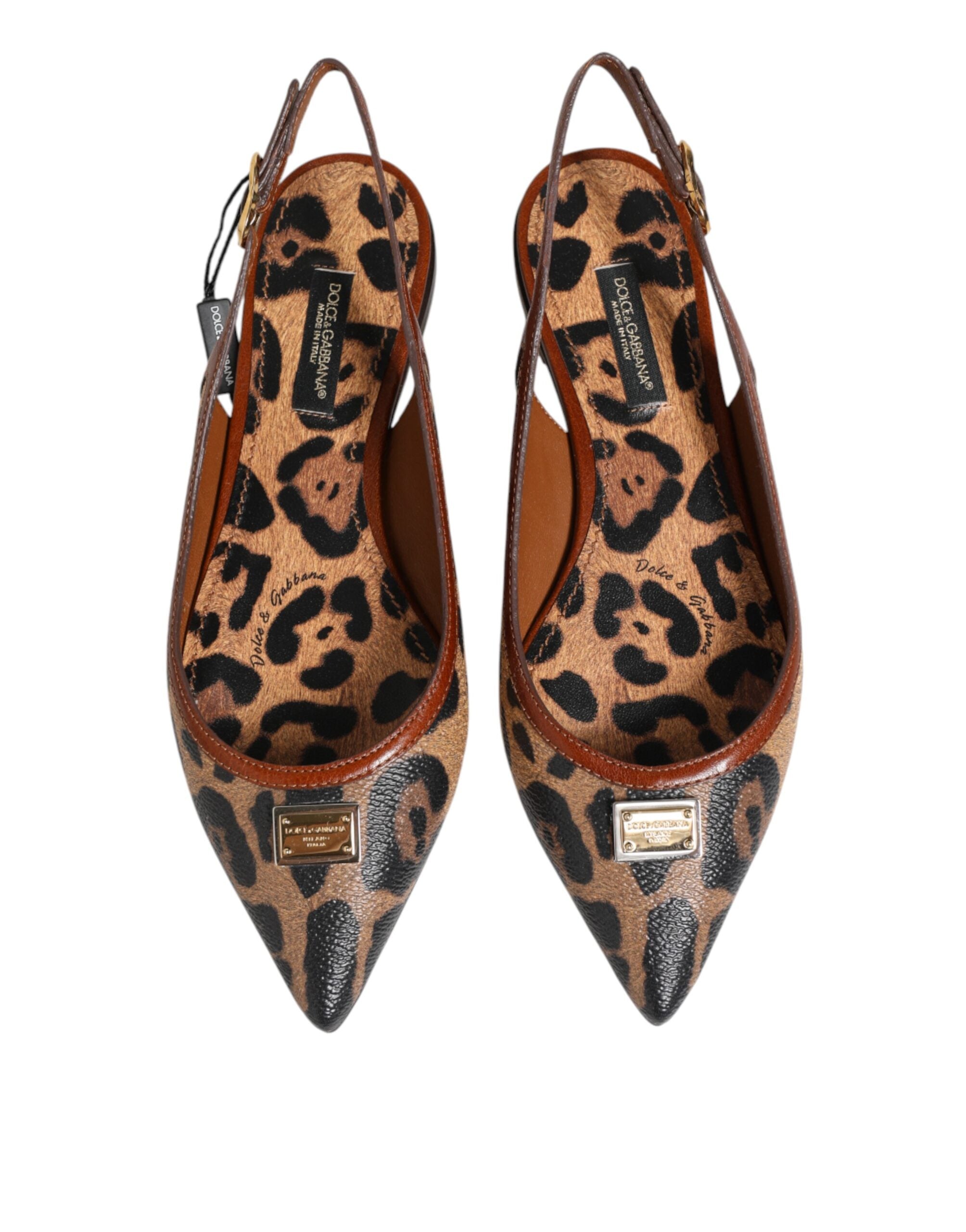 Dolce & Gabbana Braune Slingback-Ballerinas mit Leopardenmuster-4