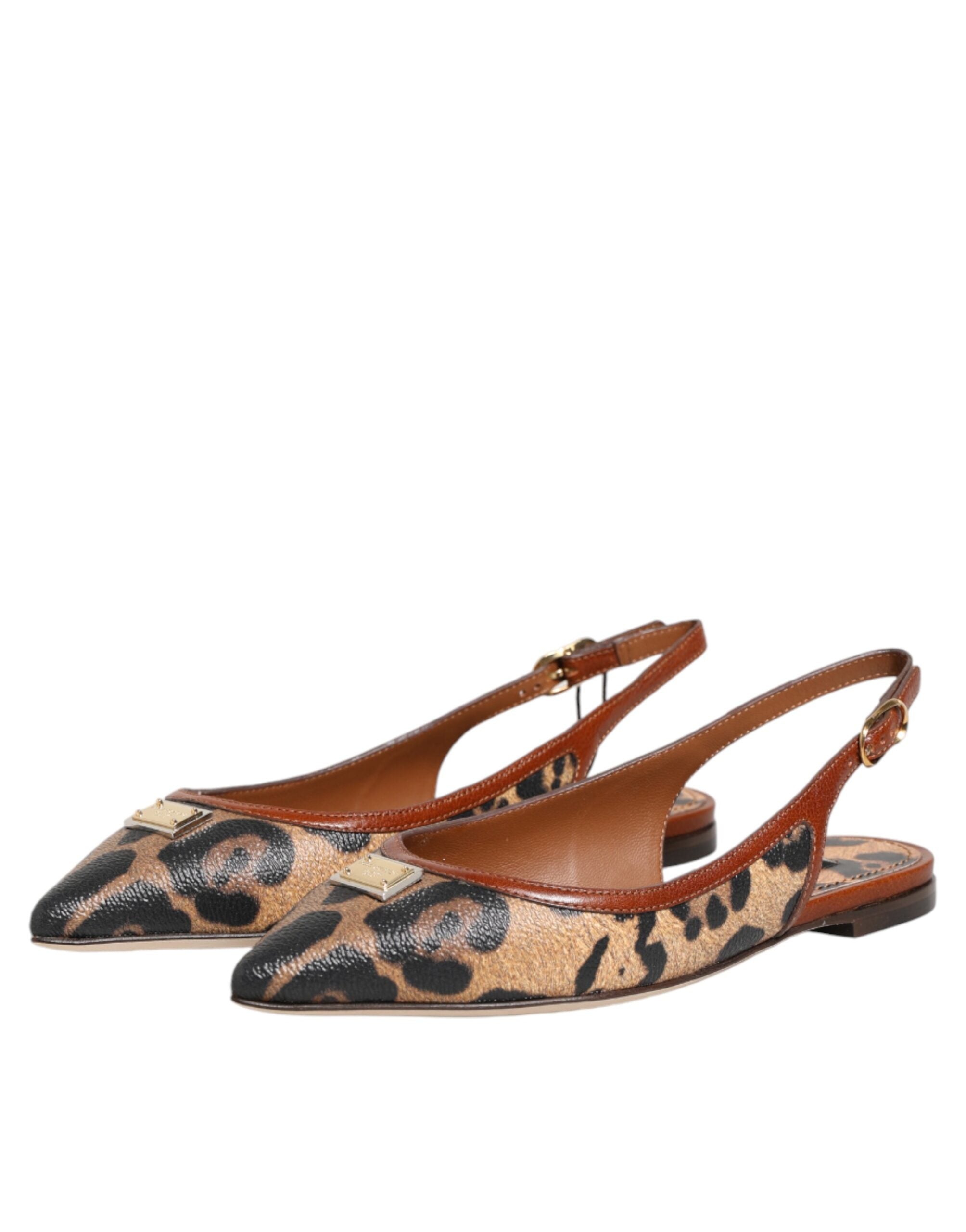 Dolce & Gabbana Braune Slingback-Ballerinas mit Leopardenmuster-5