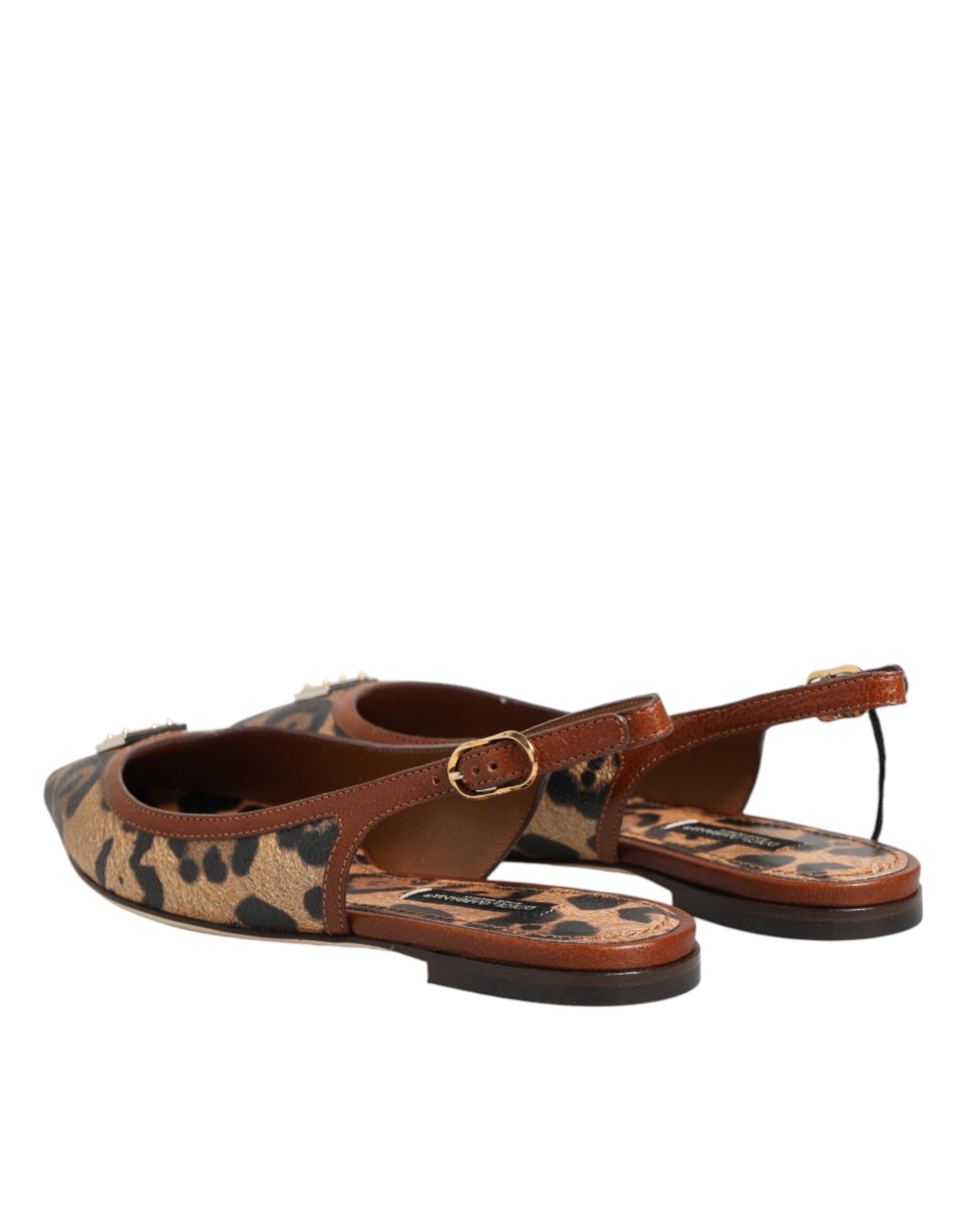Dolce & Gabbana Braune Slingback-Ballerinas mit Leopardenmuster-6