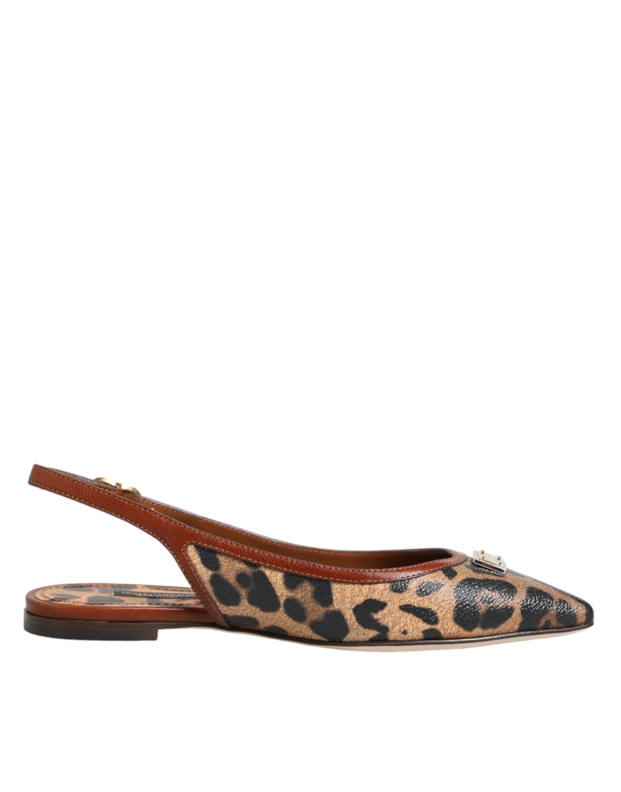 Dolce & Gabbana Braune Slingback-Ballerinas mit Leopardenmuster-1