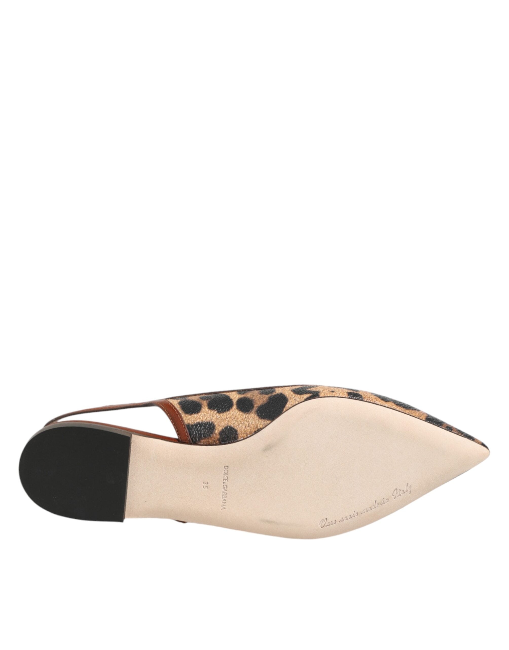 Dolce & Gabbana Braune Slingback-Ballerinas mit Leopardenmuster-8