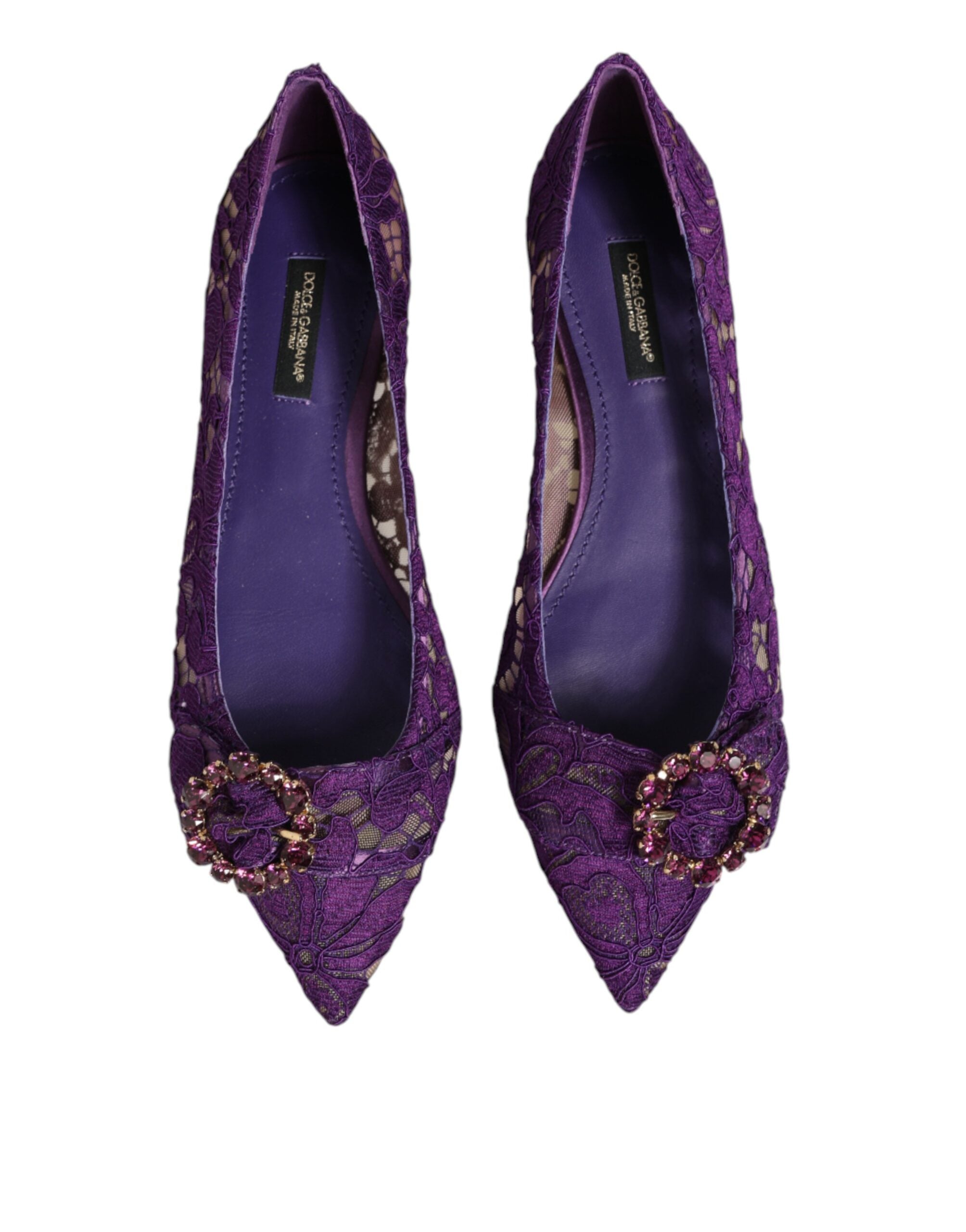 Dolce & Gabbana Lila Taormina Lace Ballerinas with Crystals-4