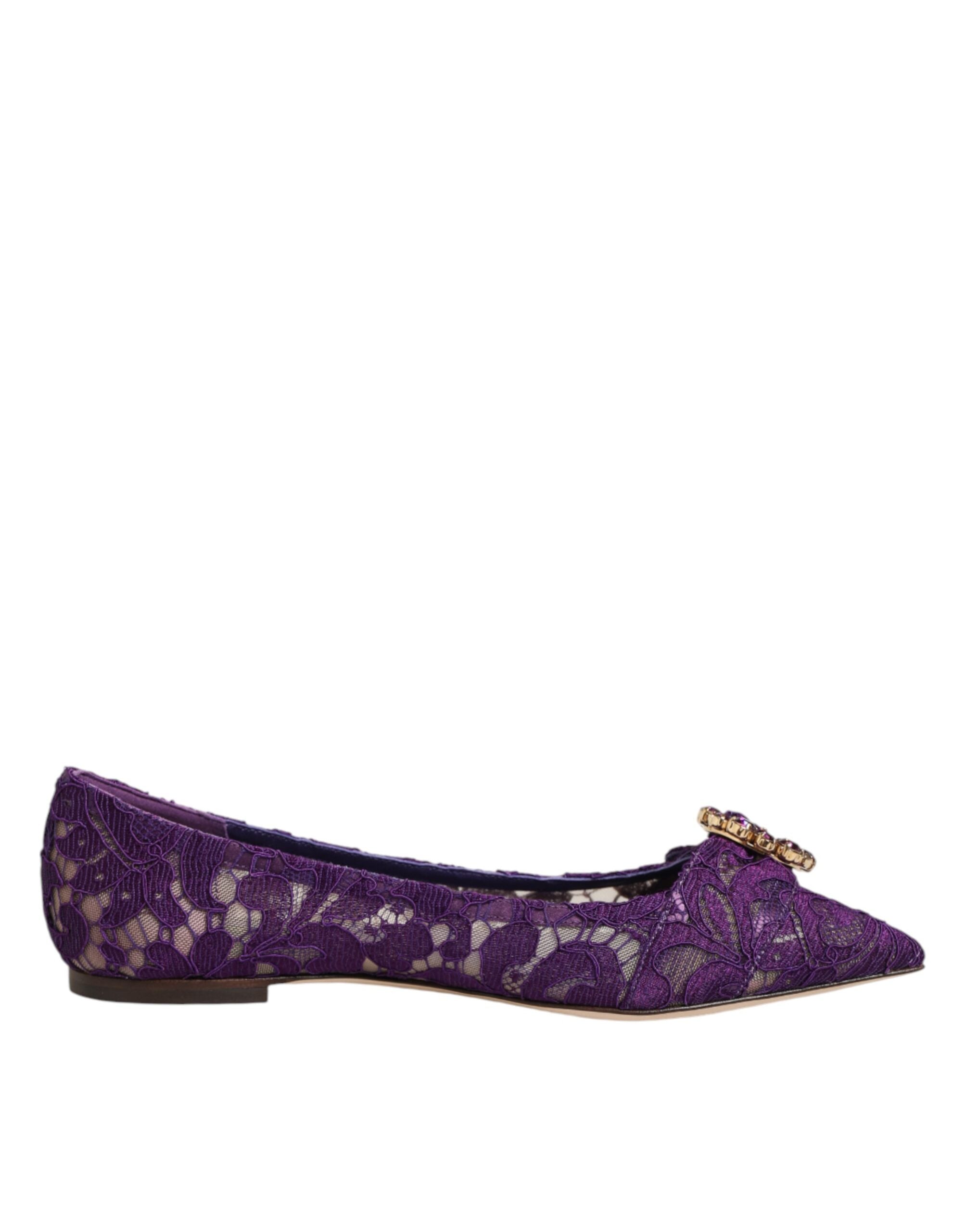 Dolce & Gabbana Lila Taormina Lace Ballerinas with Crystals-2