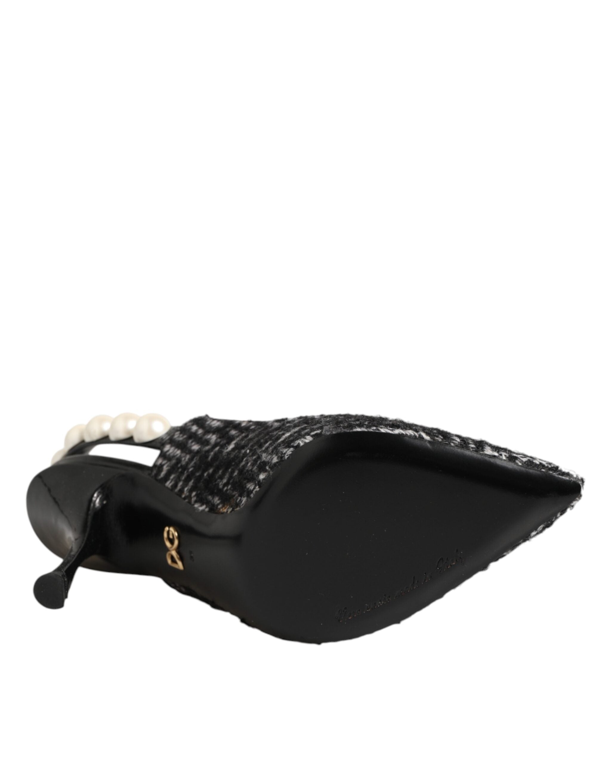 Dolce & Gabbana Weiße Slingback-Schuhe mit Schwarz-Weiß-Chevron-Muster und Kunstperlen-8