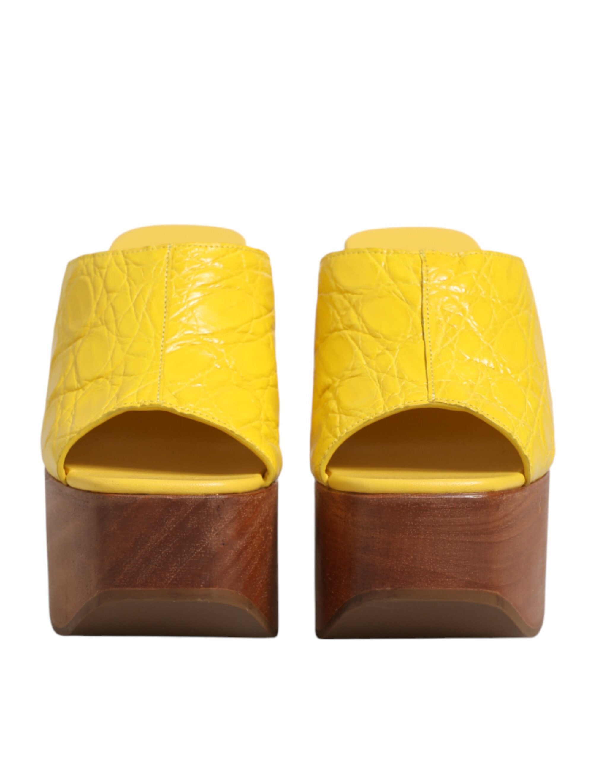 Dolce & Gabbana Yellow Leather and Wood Mule Wedge Slides-3