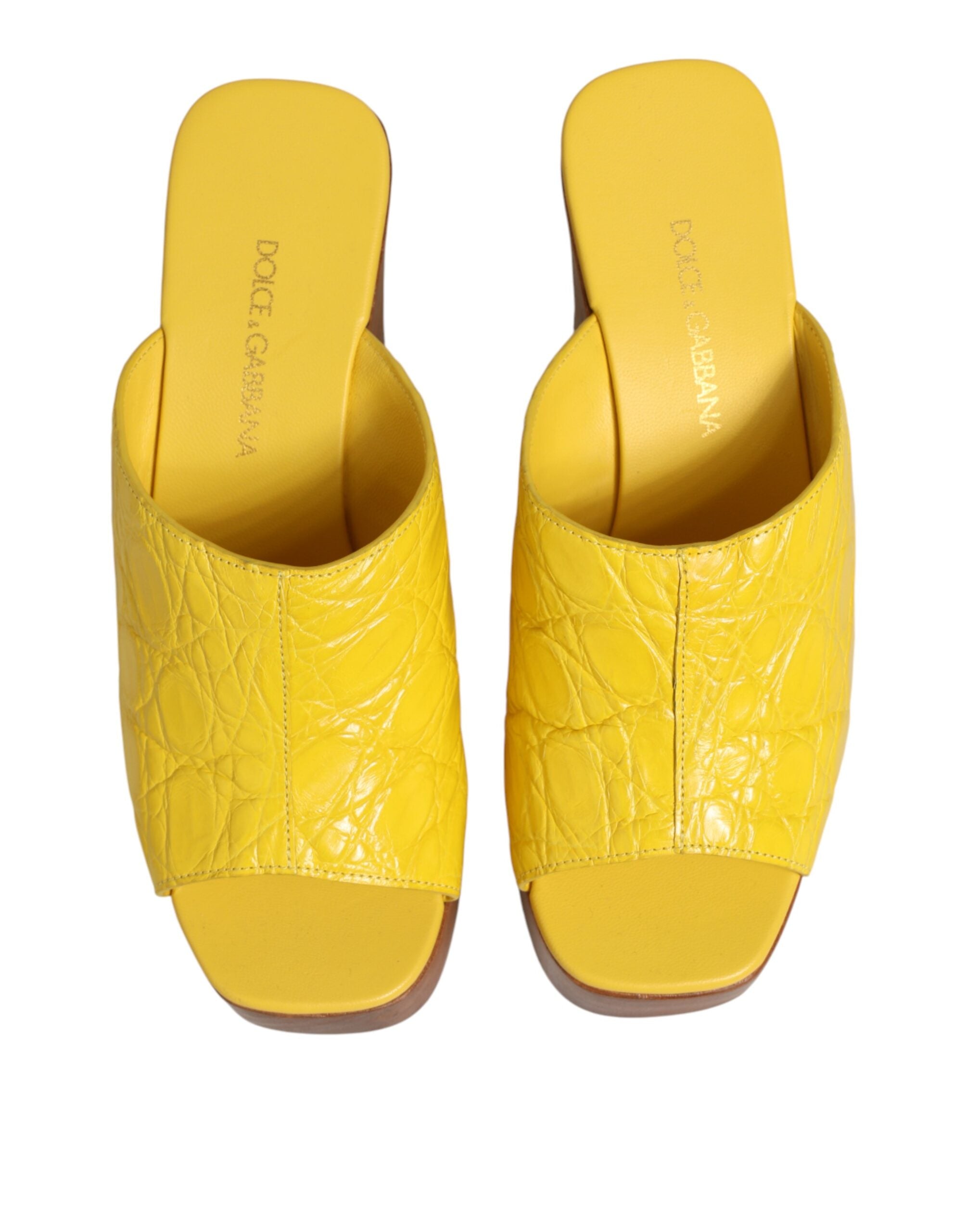 Dolce & Gabbana Yellow Leather and Wood Mule Wedge Slides-4