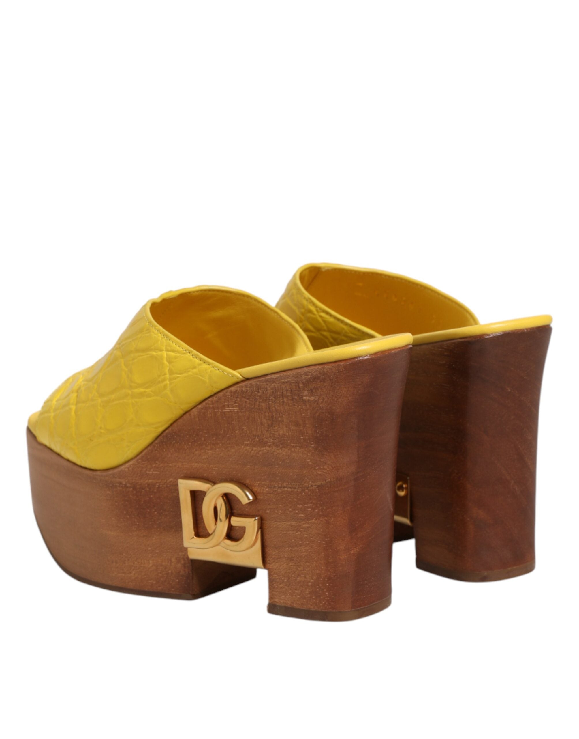 Dolce & Gabbana Yellow Leather and Wood Mule Wedge Slides-6
