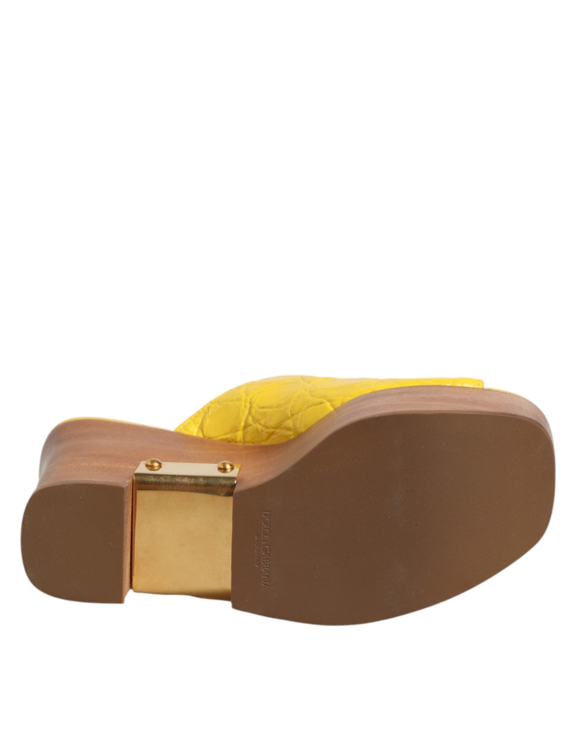 Dolce & Gabbana Yellow Leather and Wood Mule Wedge Slides-8